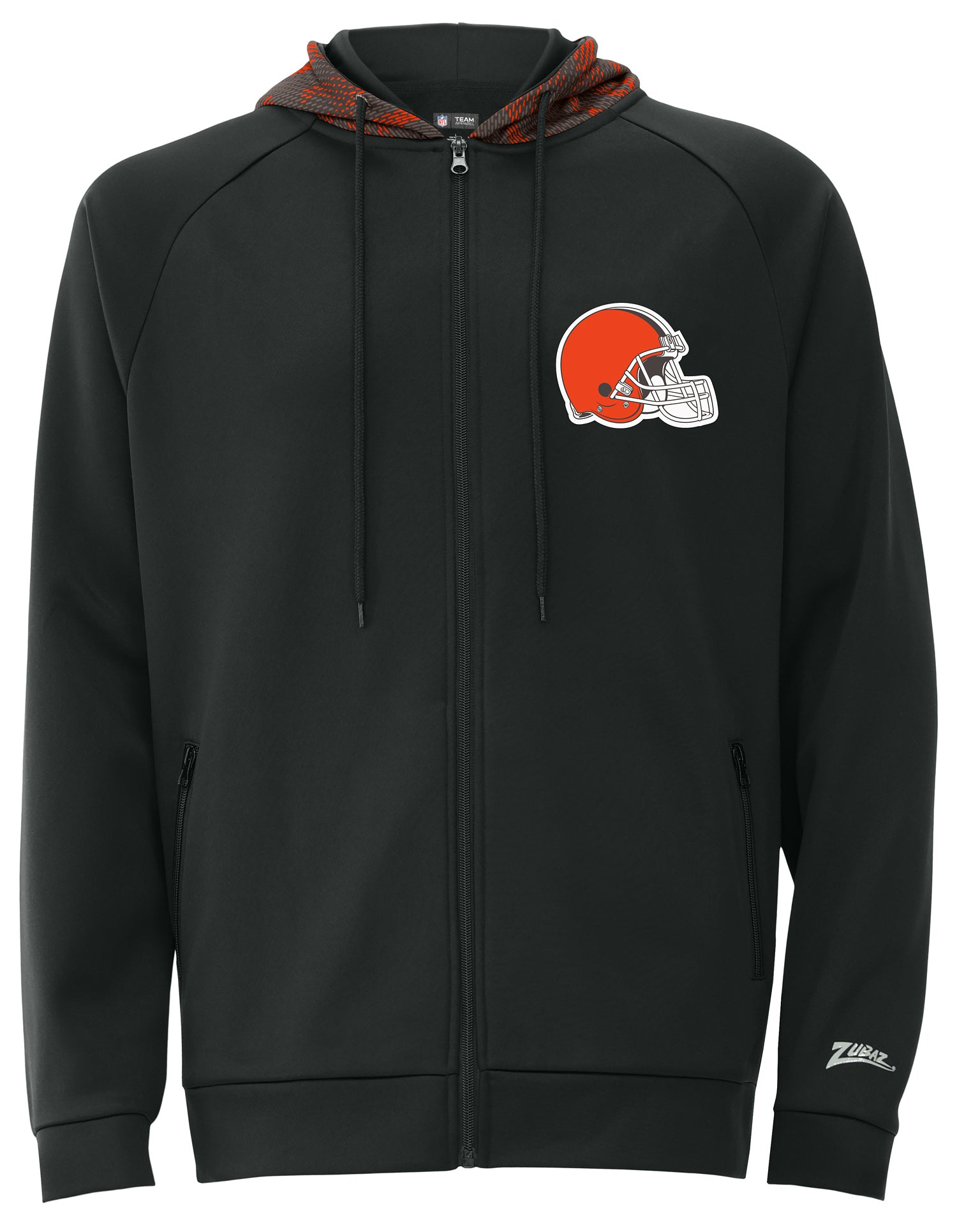 Zubaz NFL   Men's Raglan Viper Hood Liner Full Zip Hoodie, CLEVELAND BROWNS