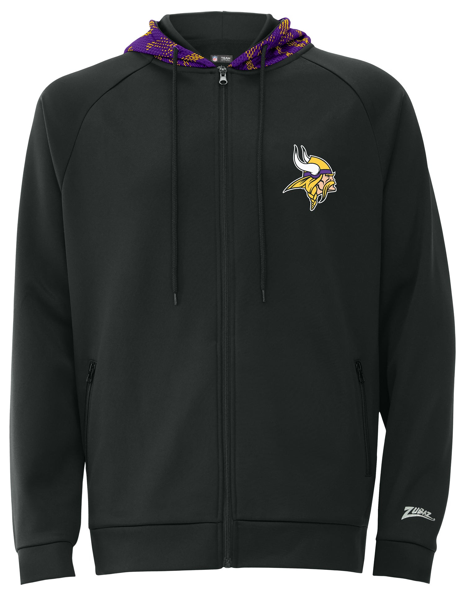 Zubaz NFL   Men's Raglan Viper Hood Liner Full Zip Hoodie, MINNESOTA VIKINGS