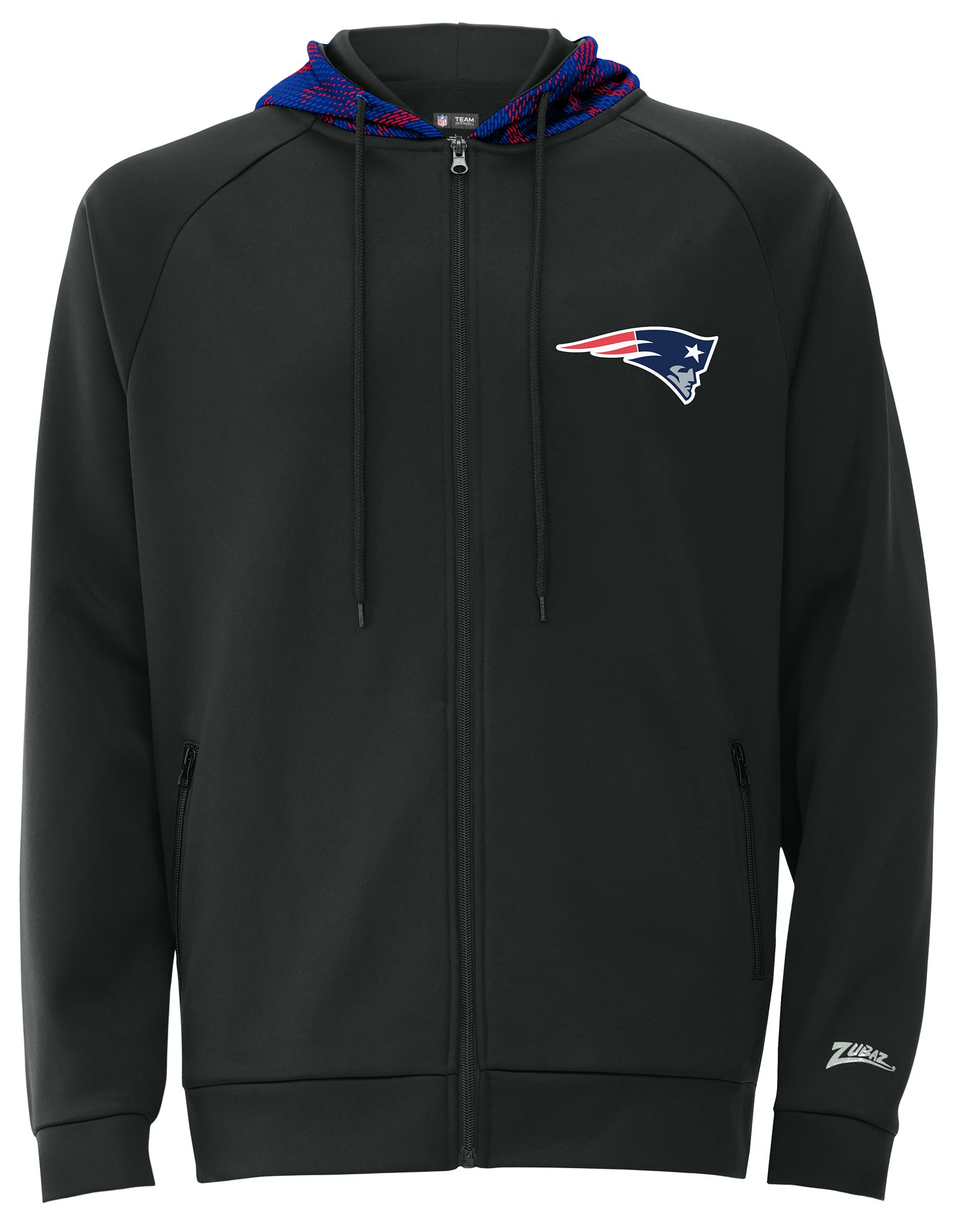 Zubaz NFL   Men's Raglan Viper Hood Liner Full Zip Hoodie, NEW ENGLAND PATRIOTS