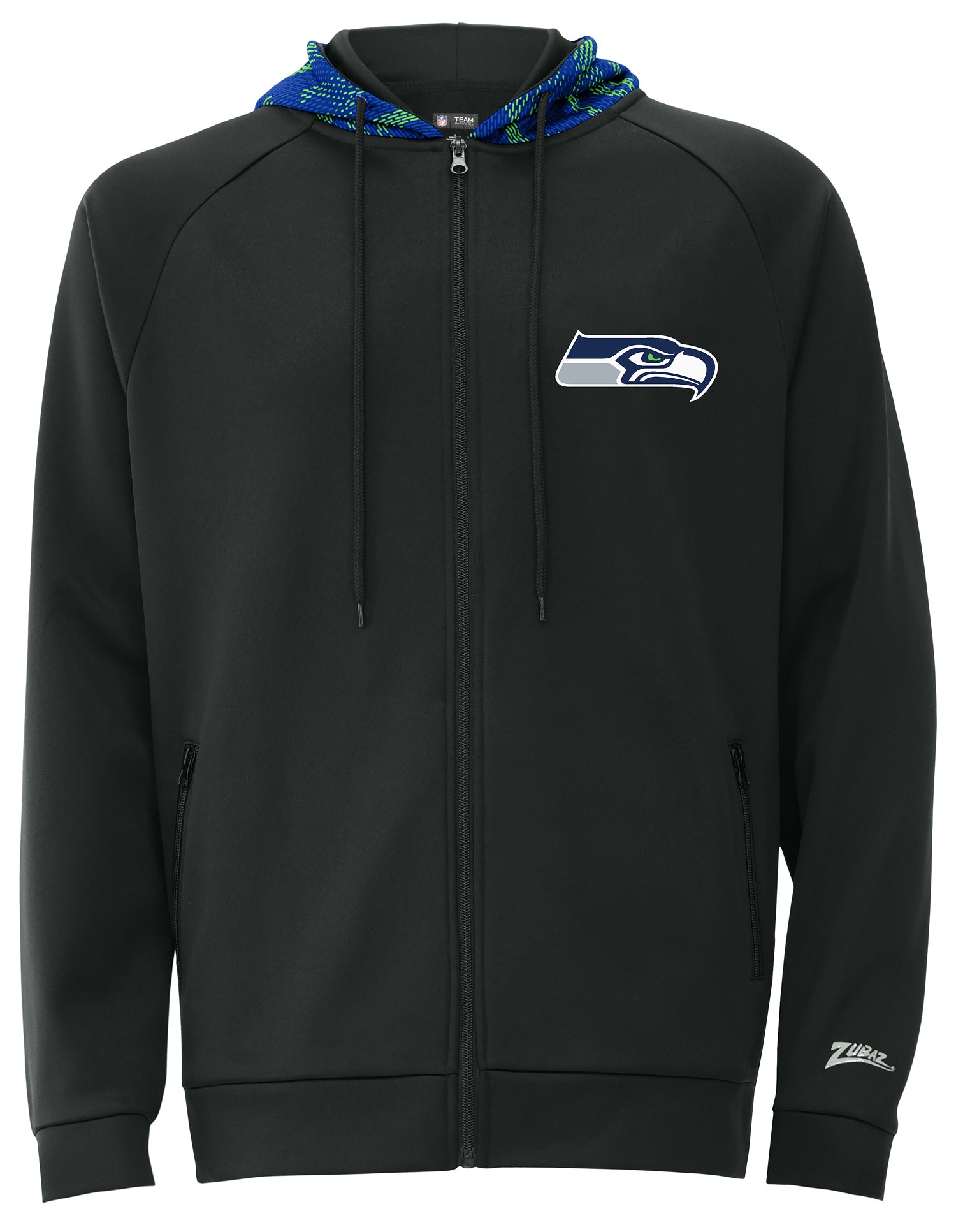Zubaz NFL   Men's Raglan Viper Hood Liner Full Zip Hoodie, SEATTLE SEAHAWKS