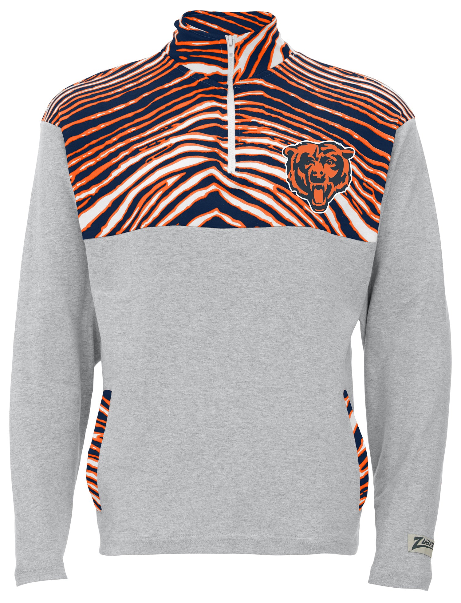 Zubaz NFL Quarter Zip with 3 Color Zebra Yoke and Collar, CHICAGO BEARS