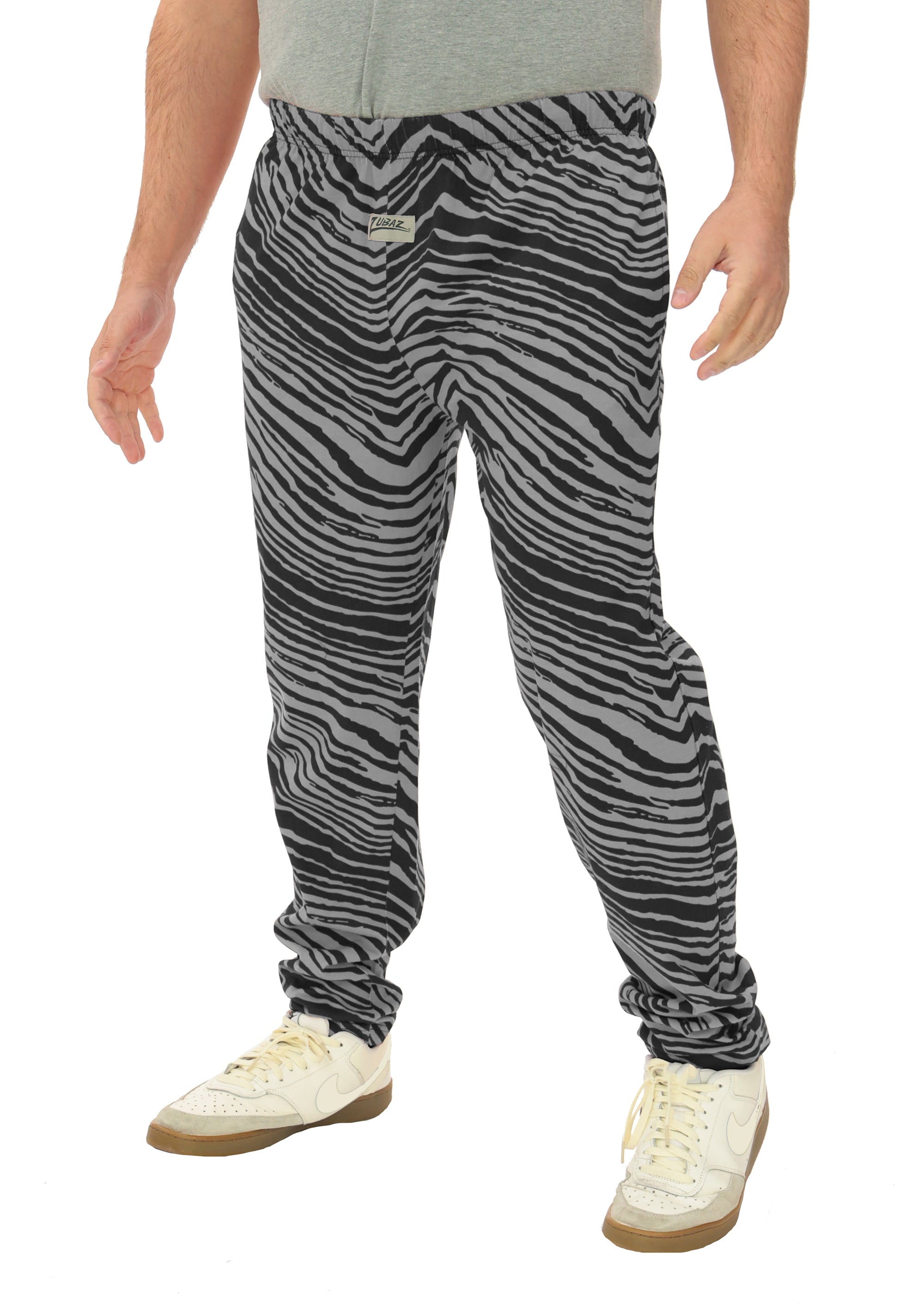 Zubaz Adult Unisex Z88 2 Color Zebra Pants, BLACK/GRAY