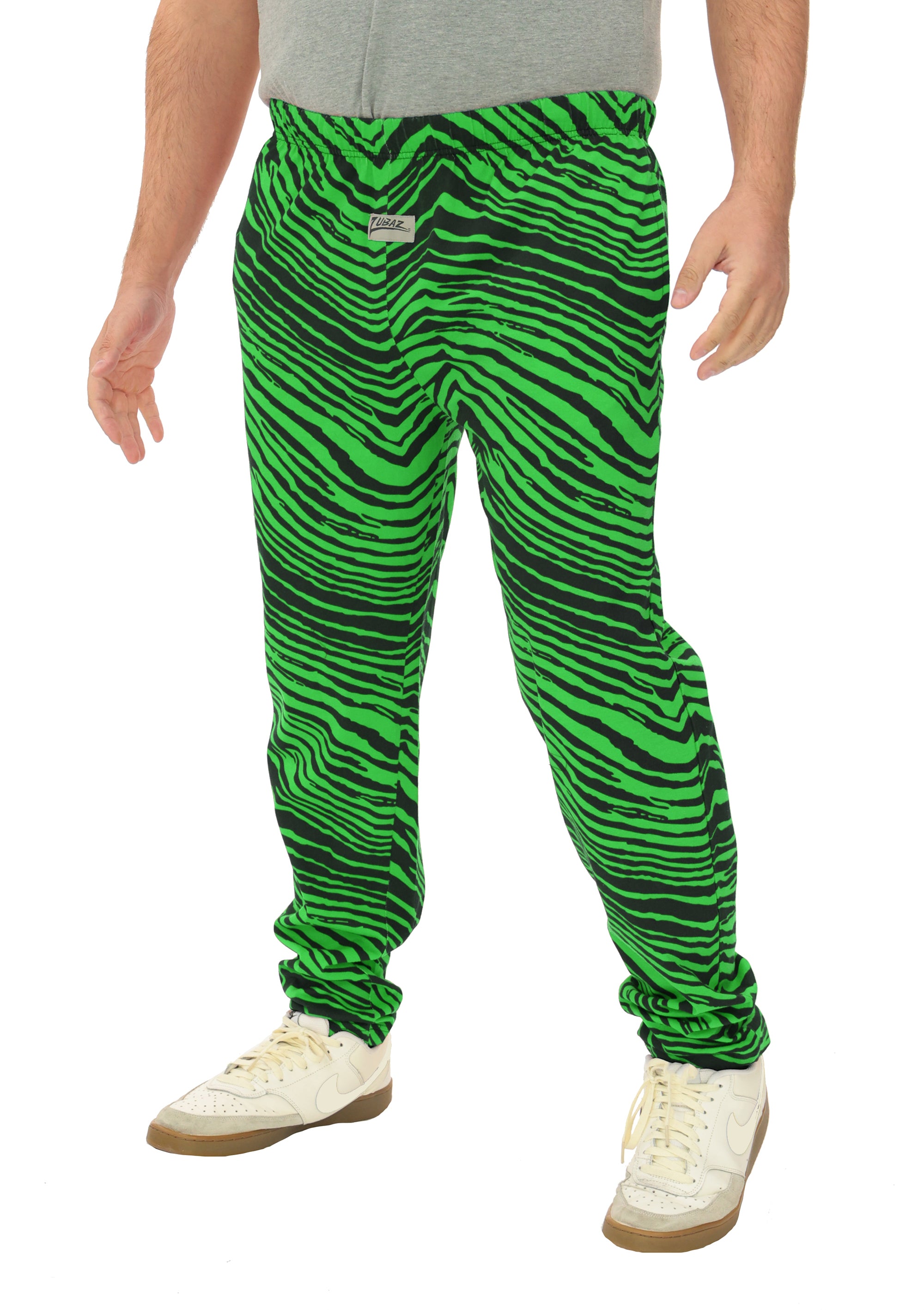 Zubaz Adult Unisex Z88 2 Color Zebra Pants, BLACK/NEON GREEN