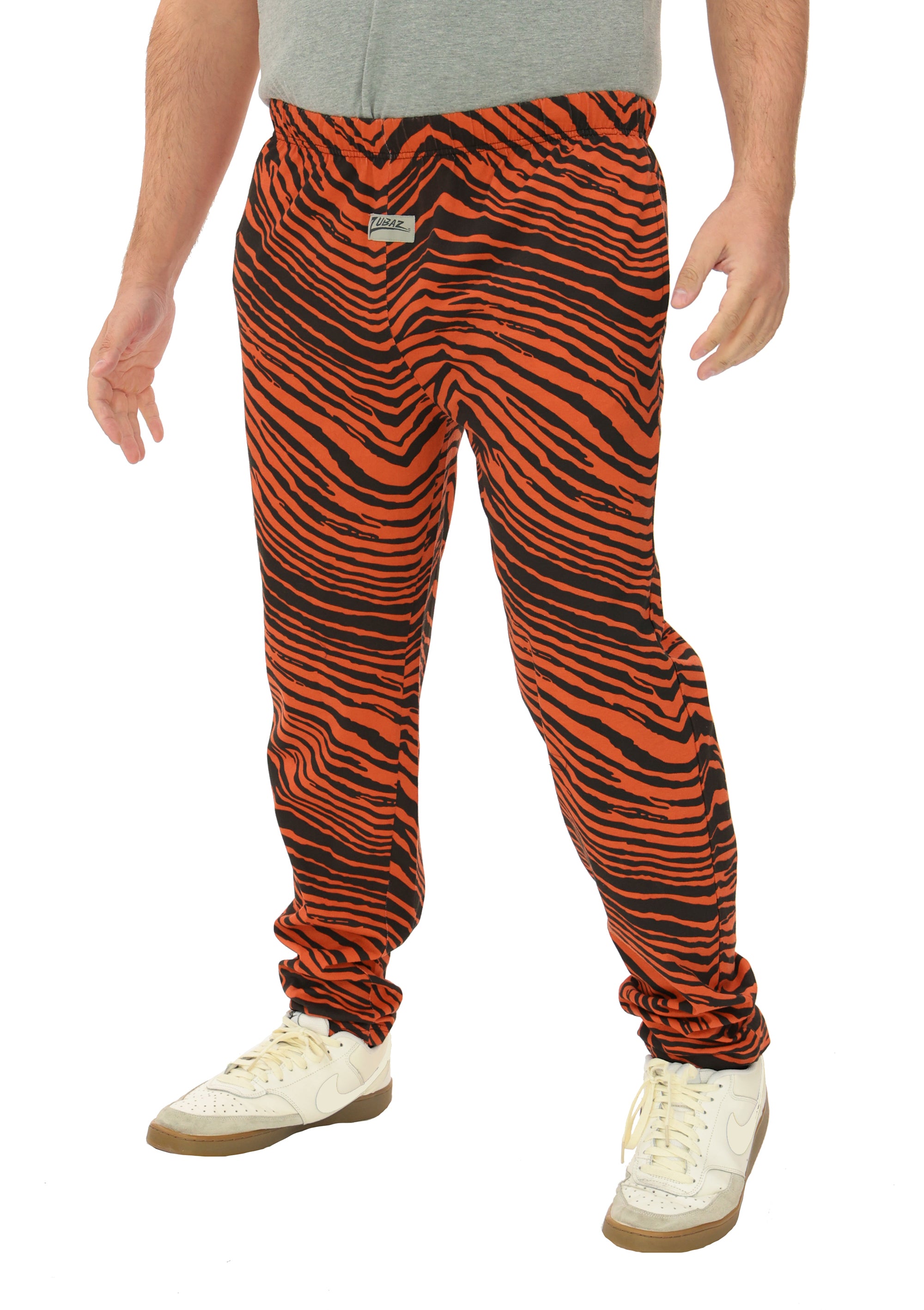 Zubaz Adult Unisex Z88 2 Color Zebra Pants, BLACK/ORANGE