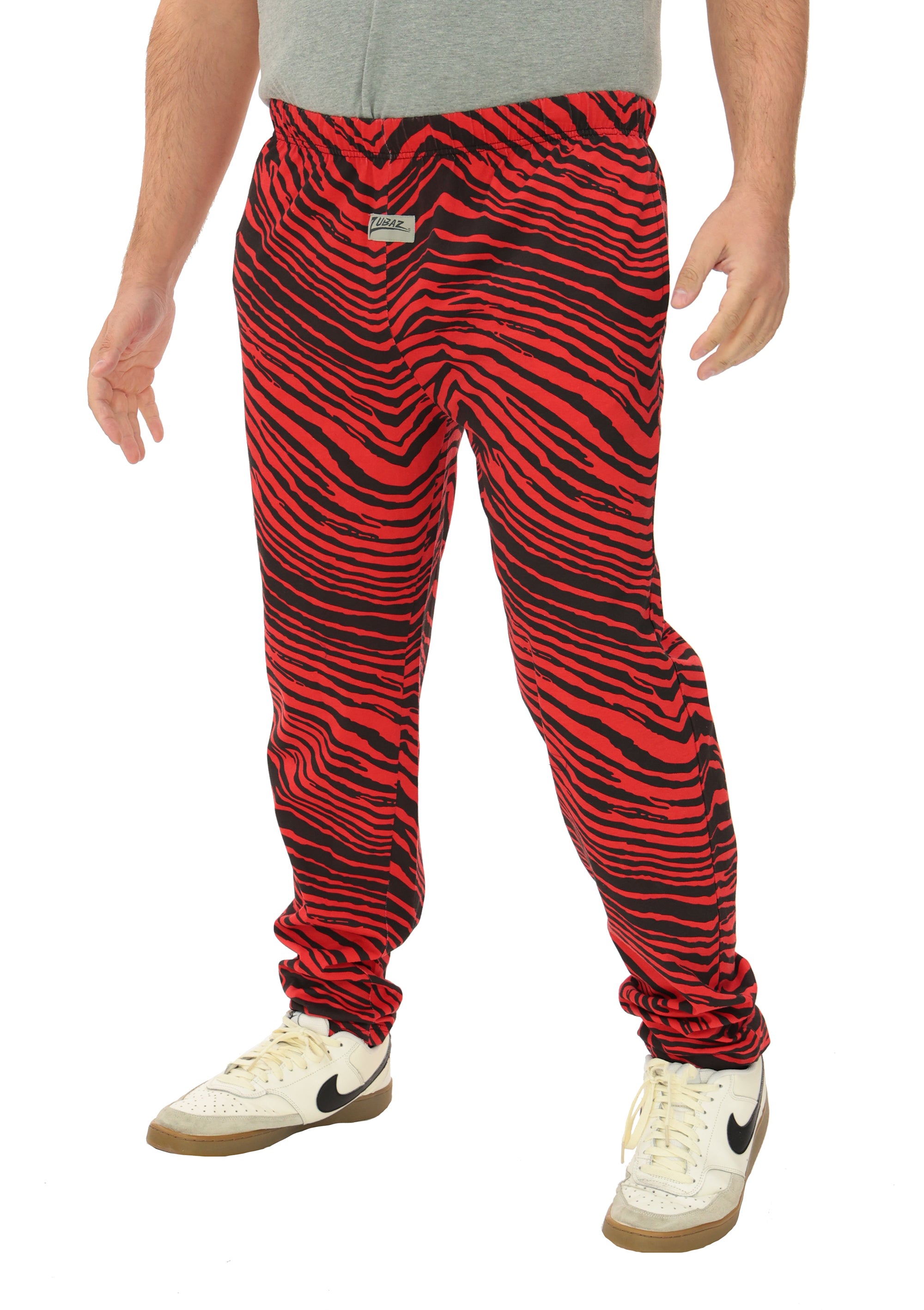 Zubaz Adult Unisex Z88 2 Color Zebra Pants, BLACK/RED