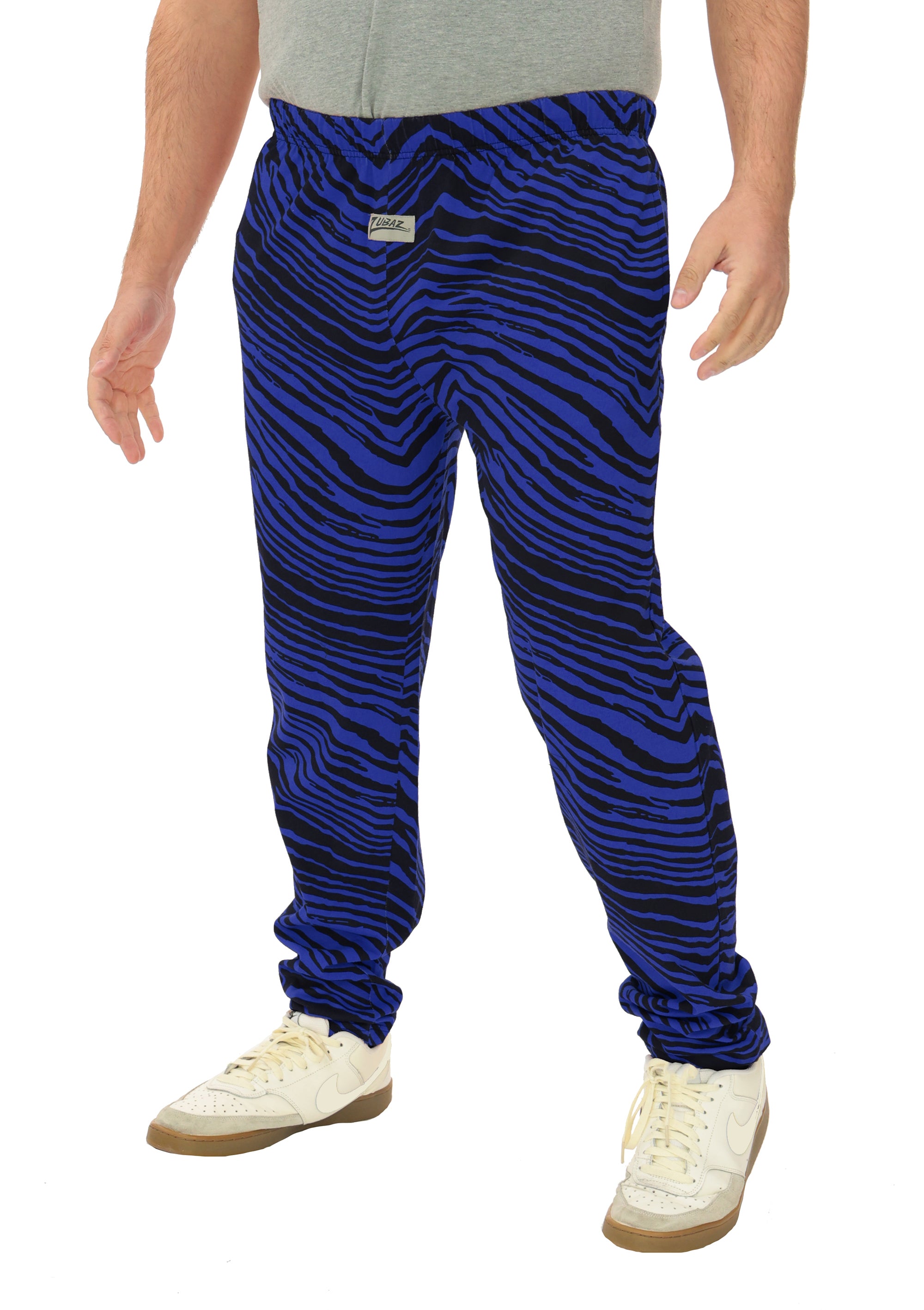 Zubaz Adult Unisex Z88 2 Color Zebra Pants, BLACK/ROYAL