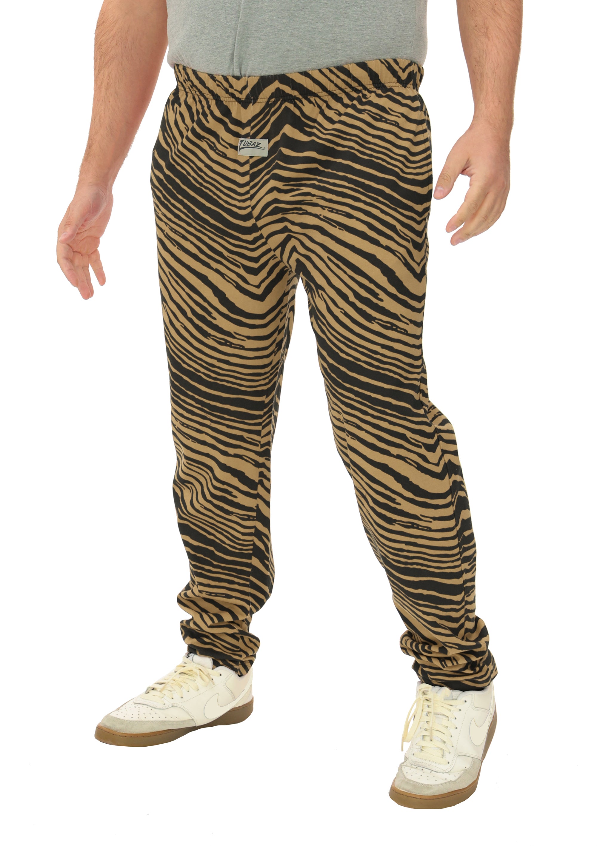 Zubaz Adult Unisex Z88 2 Color Zebra Pants, BLACK/TAN