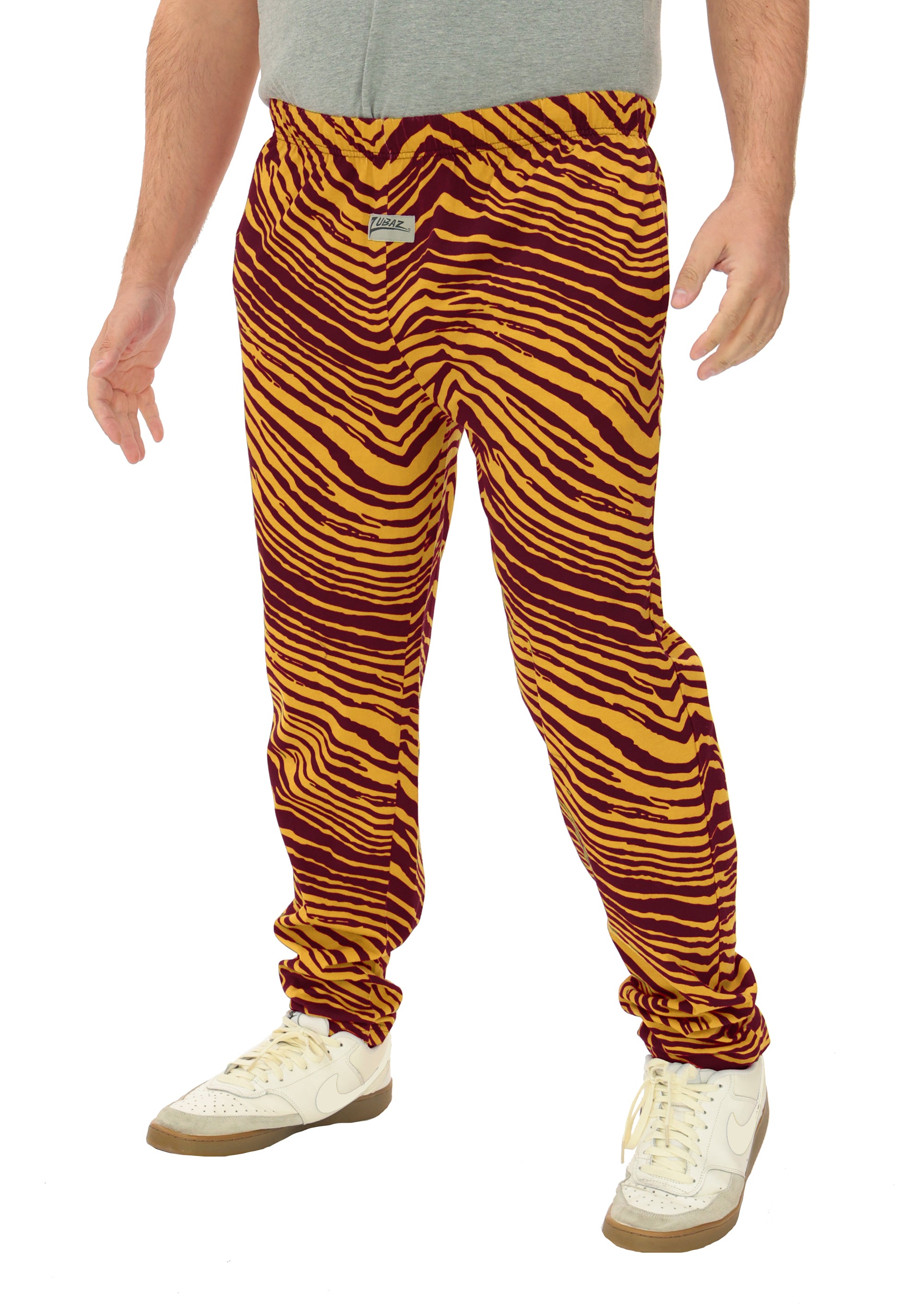 Zubaz Adult Unisex Z88 2 Color Zebra Pants, BURGUNDY/GOLD