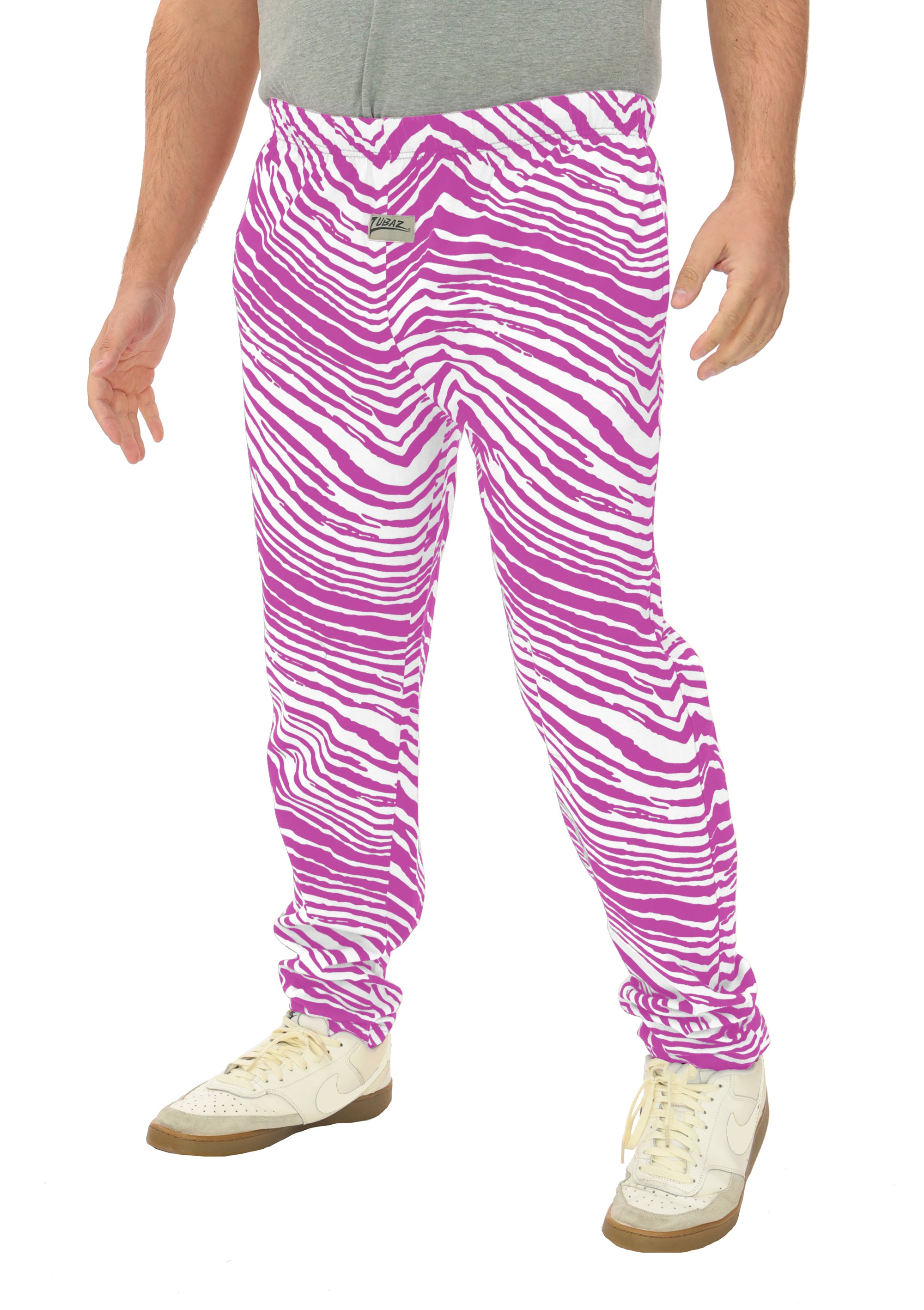Zubaz Adult Unisex Z88 2 Color Zebra Pants, FLUORESCENT PINK/WHITE
