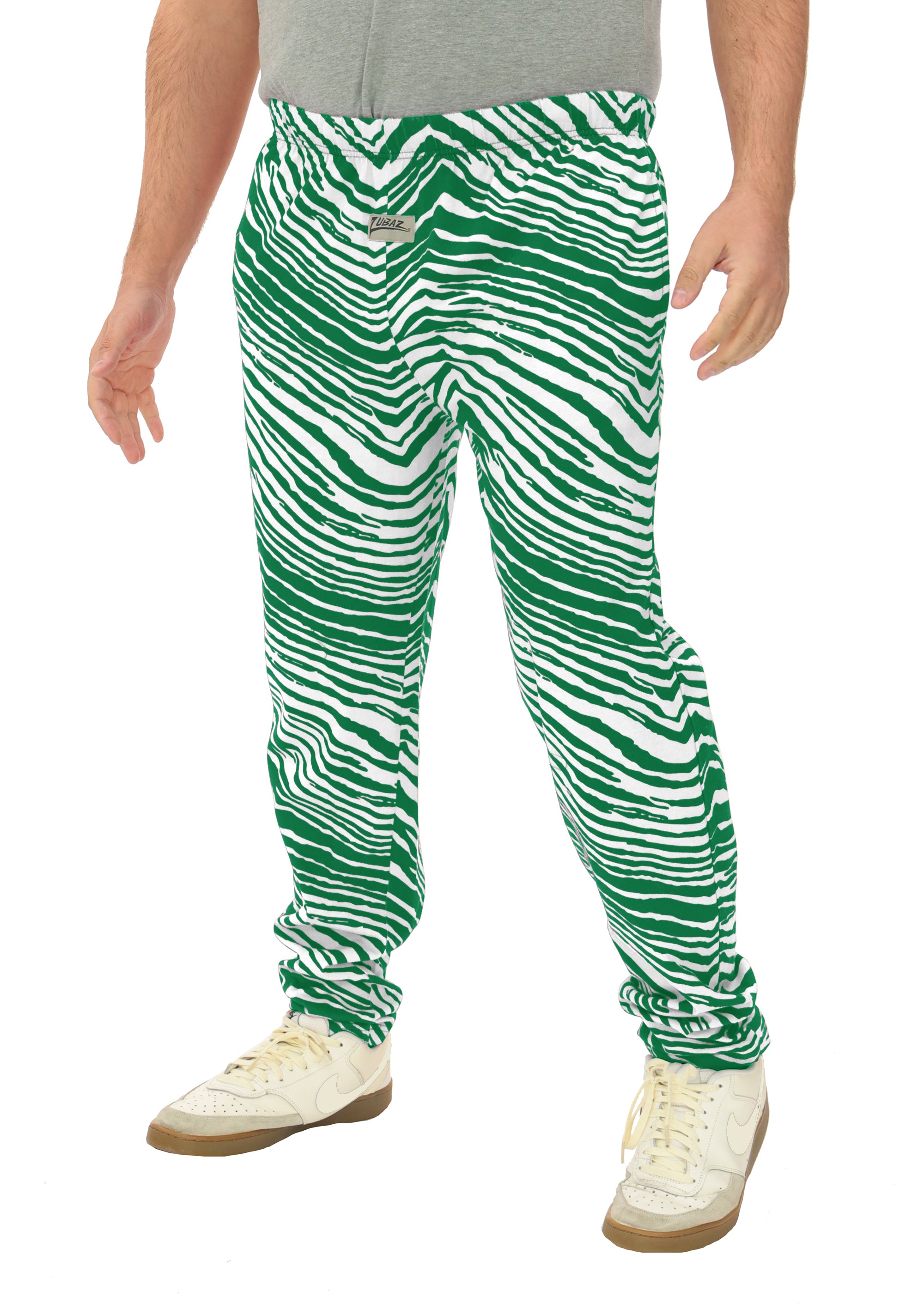 Zubaz Adult Unisex Z88 2 Color Zebra Pants, KELLY GREEN/WHITE