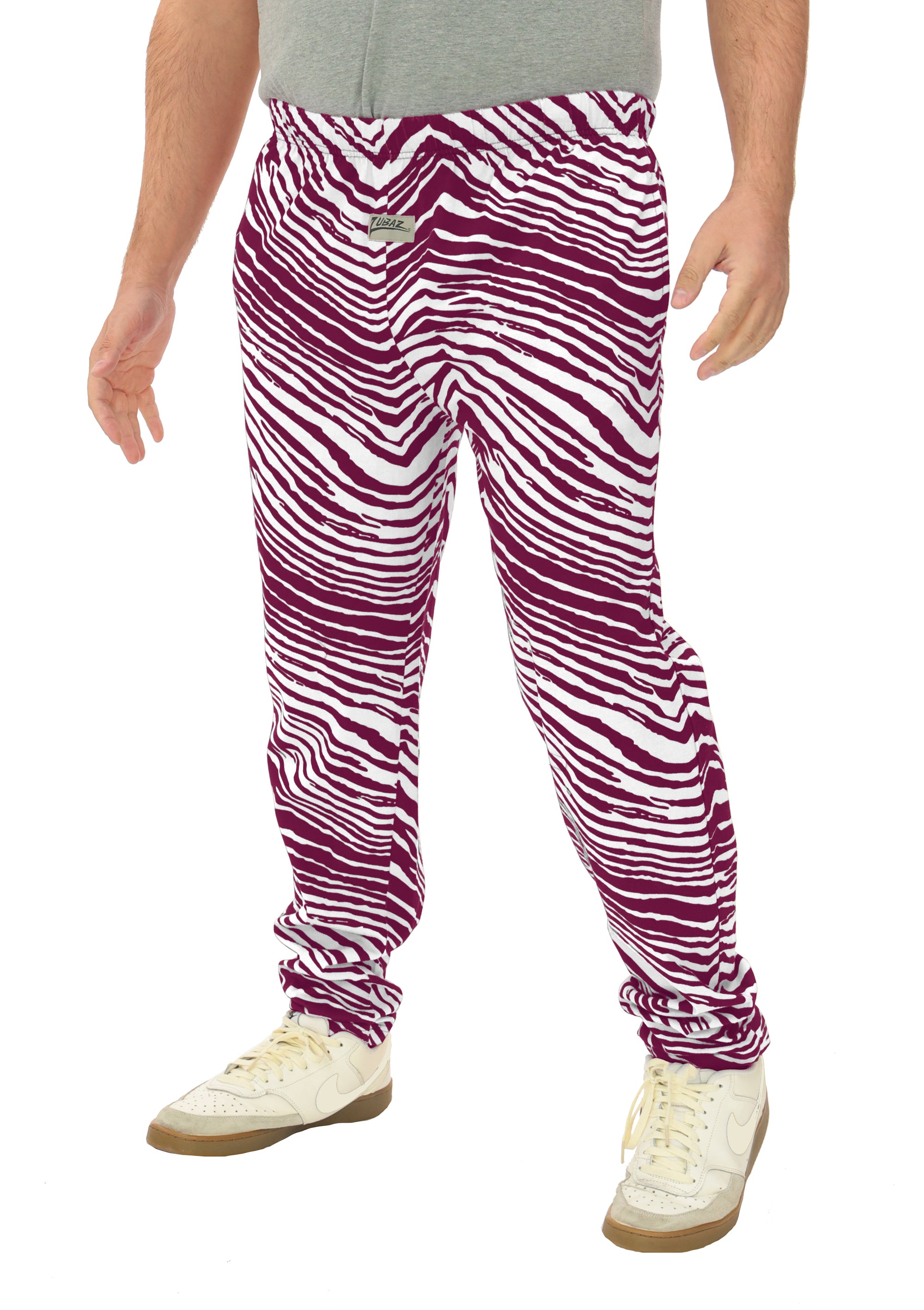 Zubaz Adult Unisex Z88 2 Color Zebra Pants, MAROON/WHITE