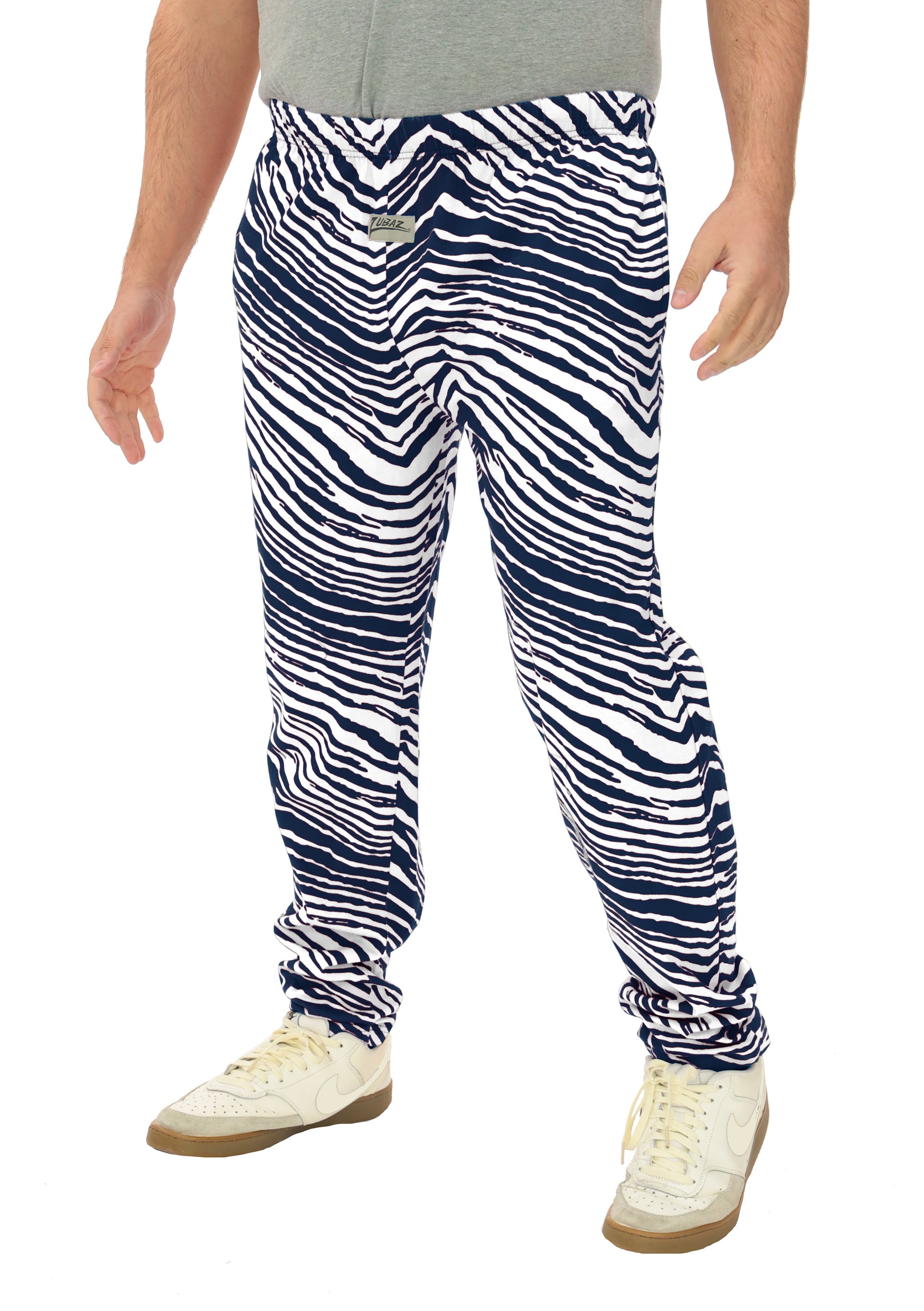 Zubaz Adult Unisex Z88 2 Color Zebra Pants, NAVY/WHITE