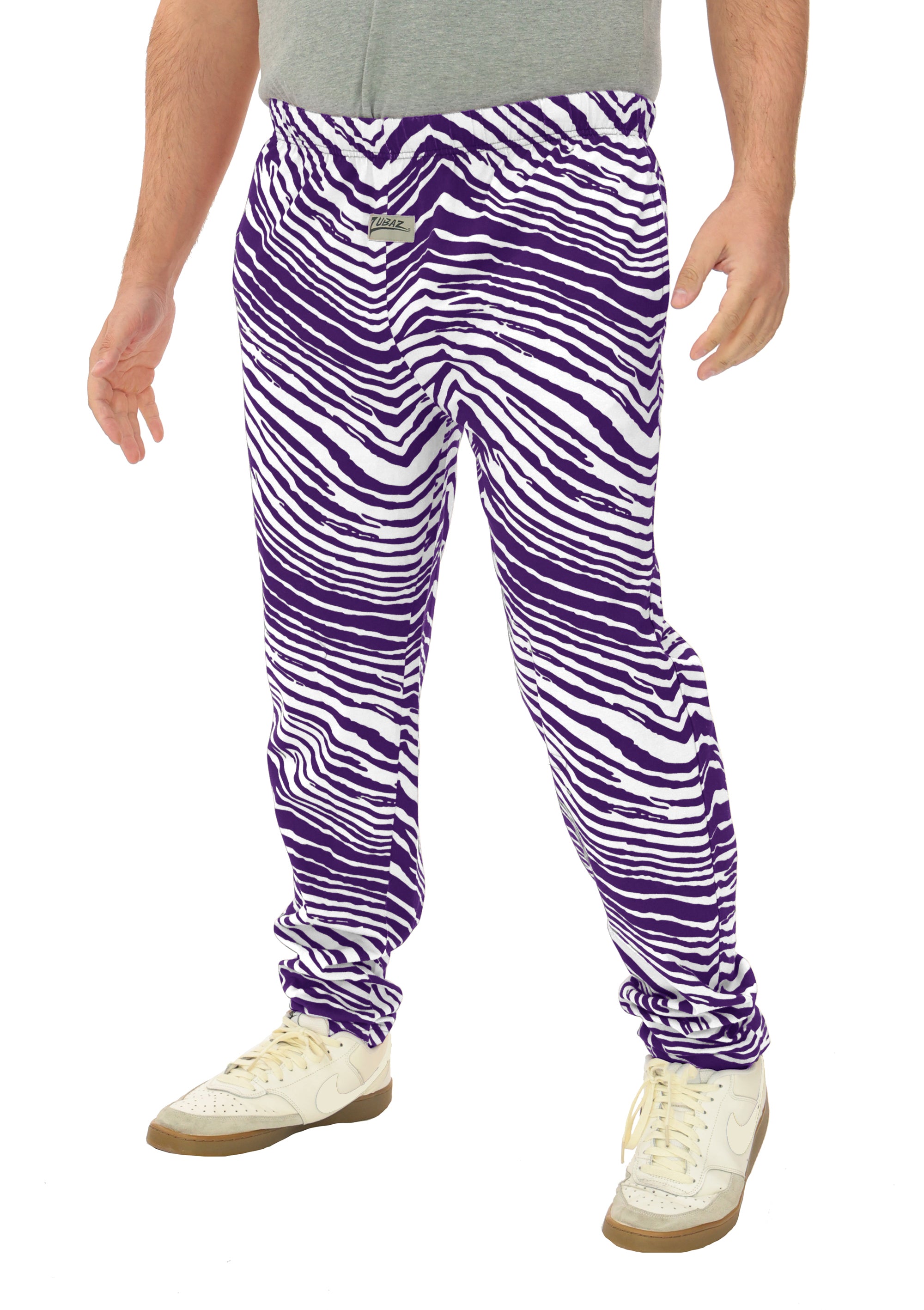Zubaz Adult Unisex Z88 2 Color Zebra Pants, PURPLE/WHITE