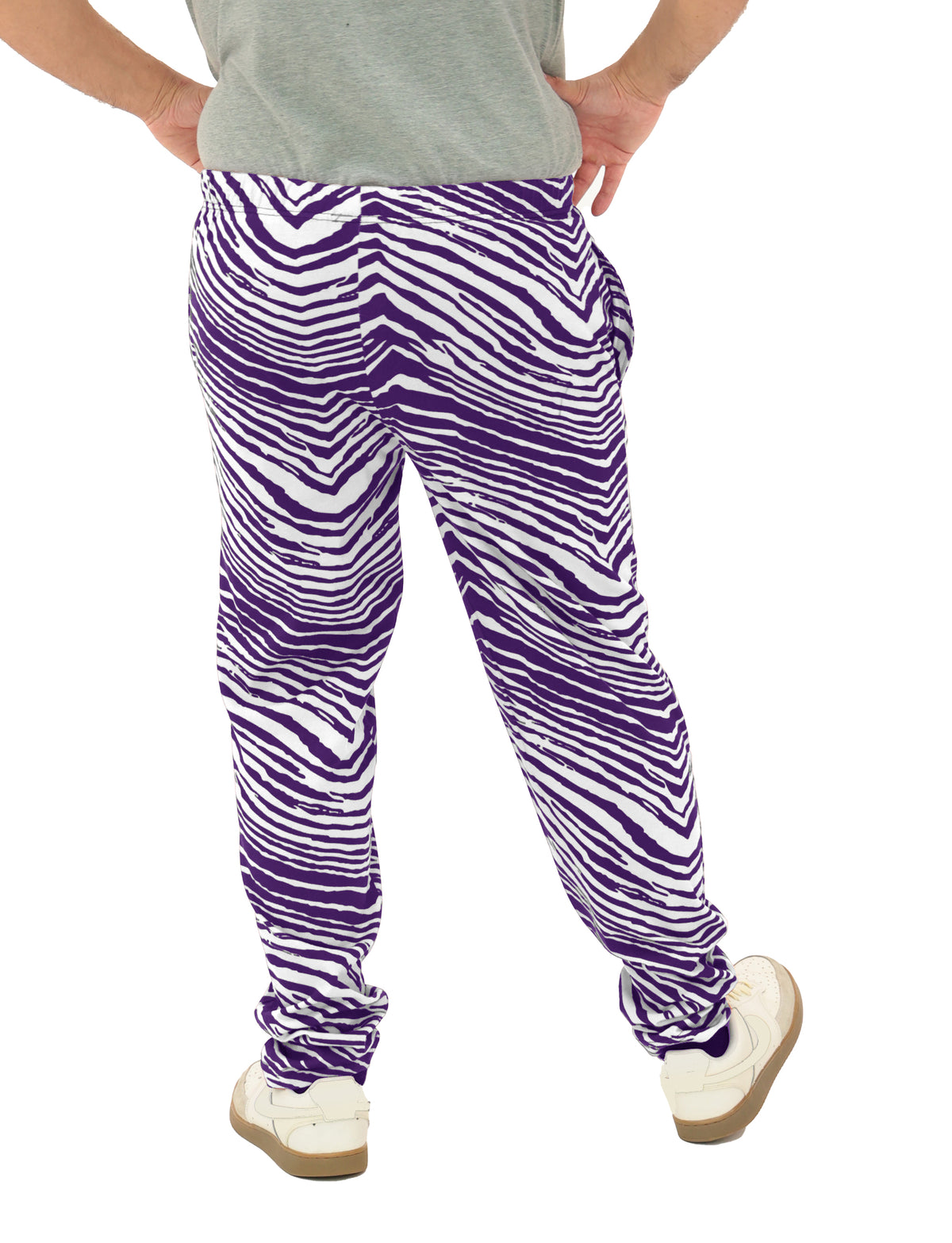 Zubaz Adult Unisex Z88 2 Color Zebra Pants, PURPLE/WHITE