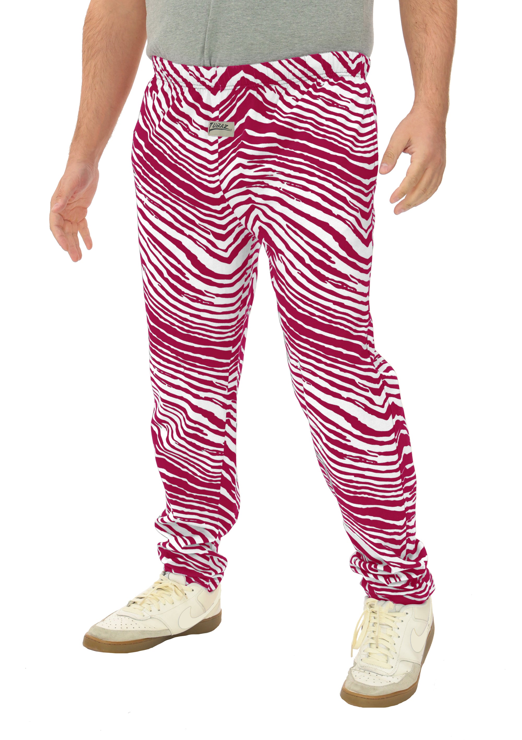 Zubaz Adult Unisex Z88 2 Color Zebra Pants, Red/White