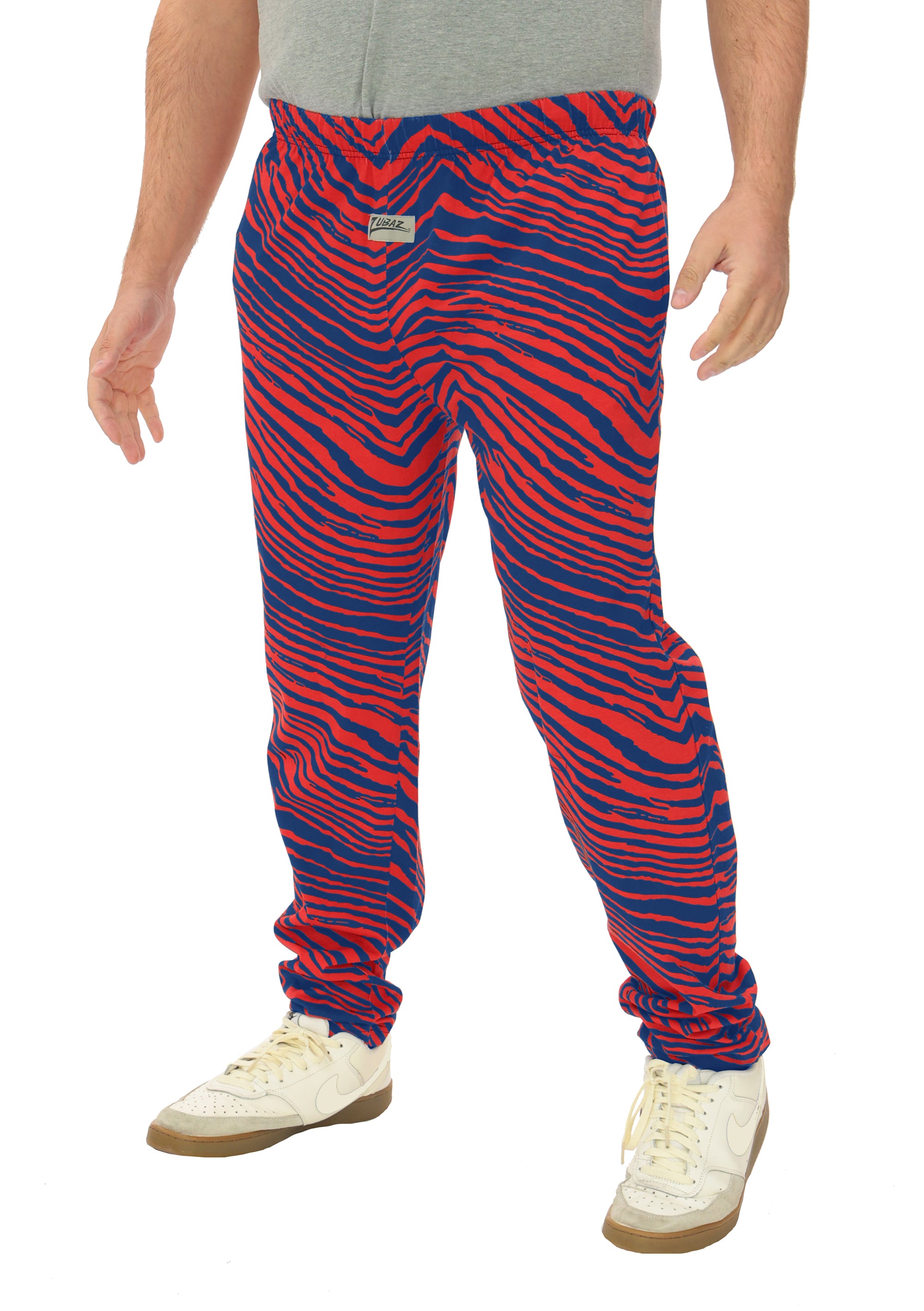 Zubaz Adult Unisex Z88 2 Color Zebra Pants, ROYAL/RED
