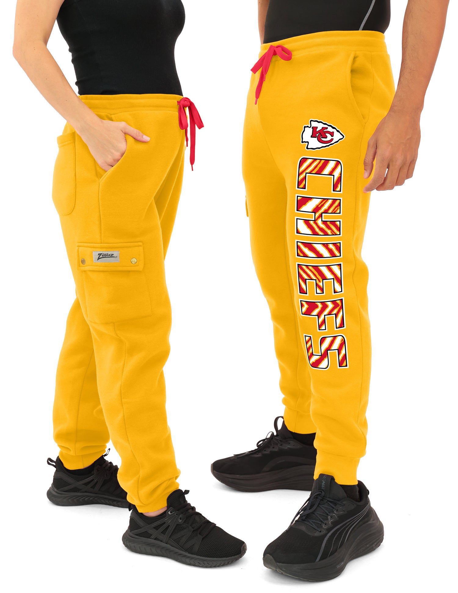 Zubaz NFL  UNSIEX 90s Team Cargo Joggers ALT team color Upright logo Zebra 3 color with Team name and Logo, KANSAS CITY CHIEFS