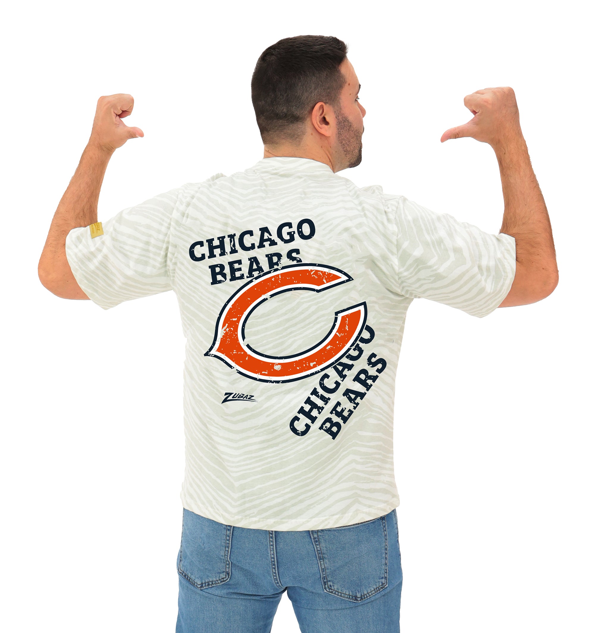 Zubaz NFL Unisex Adult Vintage 90s Full Back Zebra 2 Color Tonal All Over Short Sleeve T-Shirt, Chicago Bears