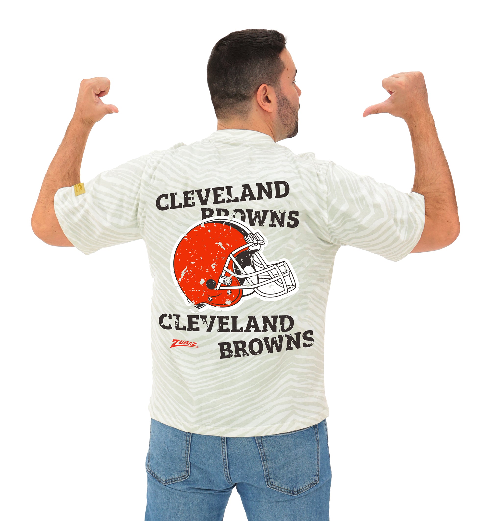 Zubaz NFL Unisex Adult Vintage 90s Full Back Zebra 2 Color Tonal All Over Short Sleeve T-Shirt, Cleveland Browns