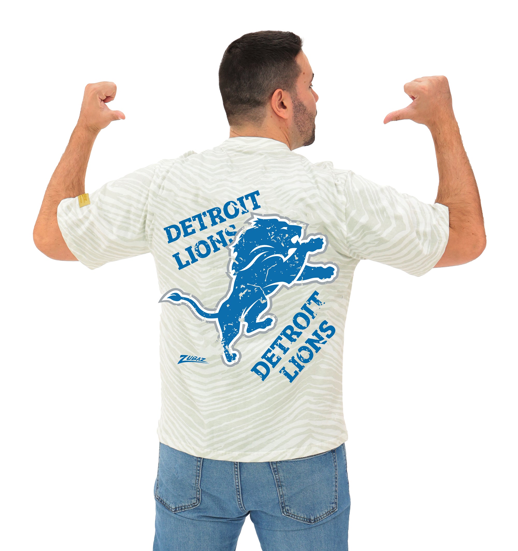 Zubaz NFL Unisex Adult Vintage 90s Full Back Zebra 2 Color Tonal All Over Short Sleeve T-Shirt, Detroit Lions