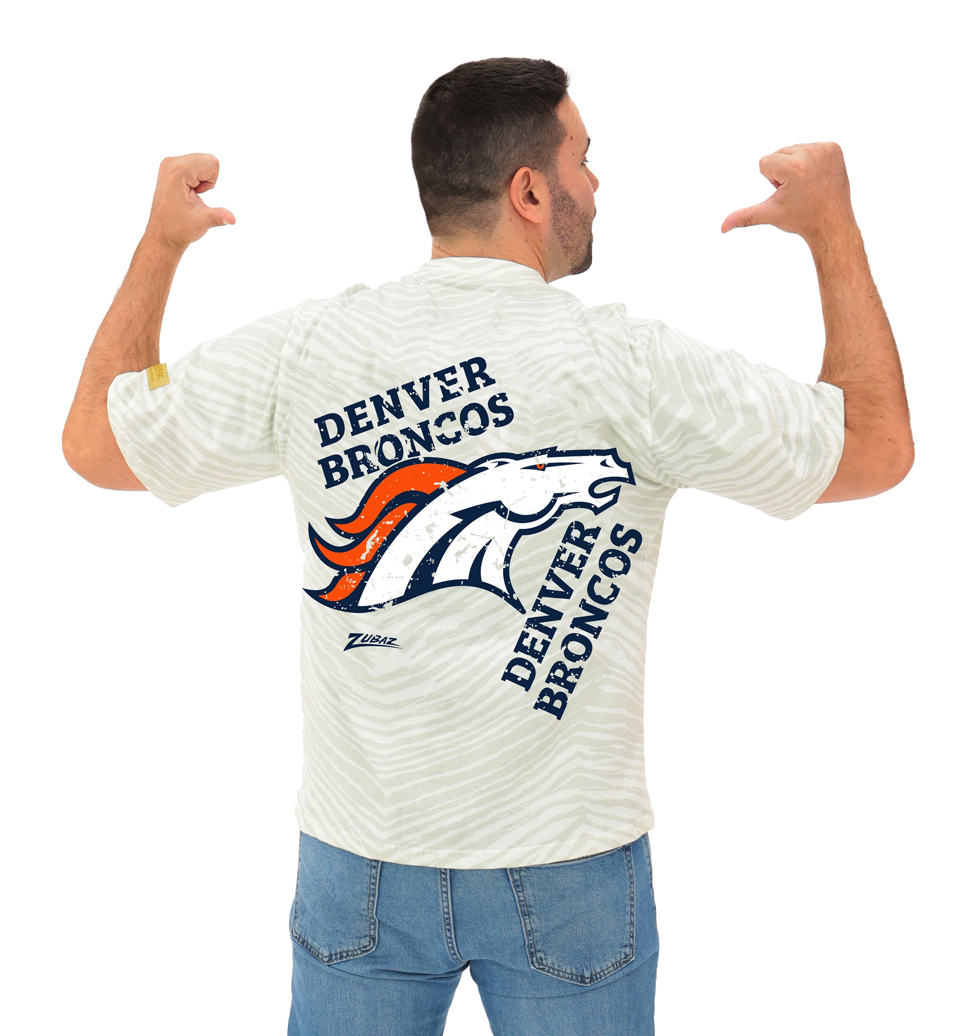 Zubaz NFL Unisex Adult Vintage 90s Full Back Zebra 2 Color Tonal All Over Short Sleeve T-Shirt, Denver Broncos