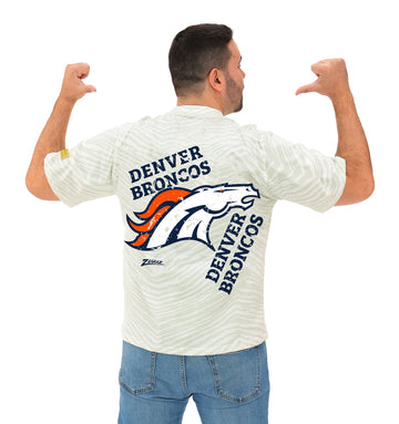 Zubaz NFL Unisex Adult Vintage 90s Full Back Zebra 2 Color Tonal All Over Short Sleeve T-Shirt, Denver Broncos, X-Small