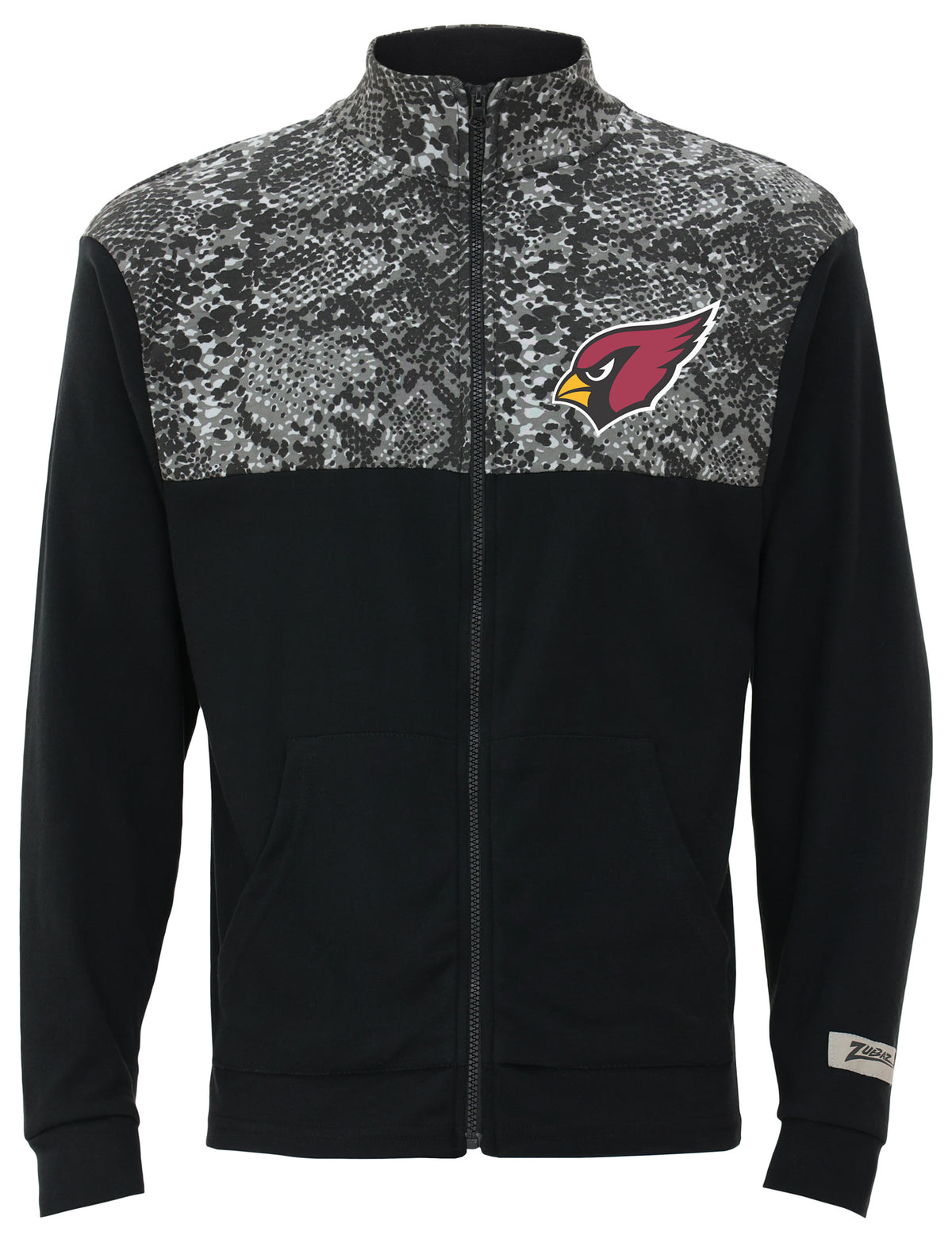 Zubaz NFL Men's Post Black Tonal Long Sleeve Full Zip Fleece - Arizona Cardinals