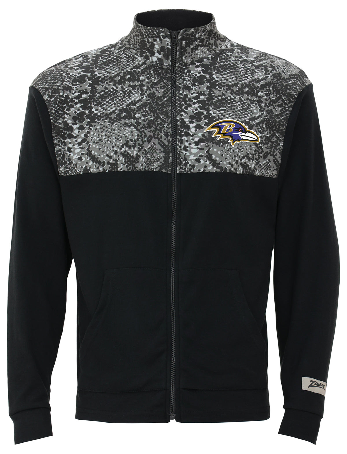 Zubaz NFL Men's Post Black Tonal Long Sleeve Full Zip Fleece - Baltimore Ravens
