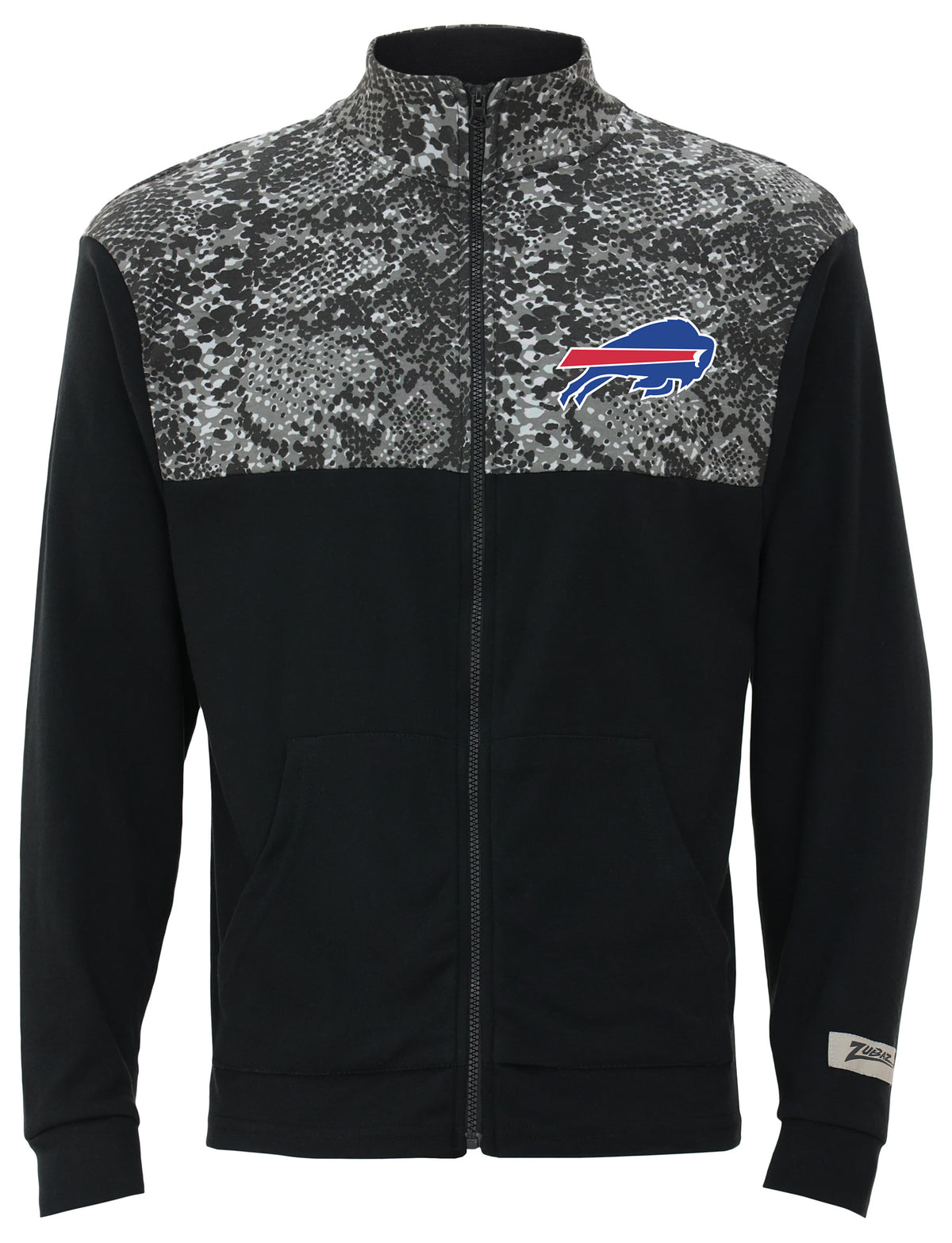 Zubaz NFL Men's Post Black Tonal Long Sleeve Full Zip Fleece - Buffalo Bills