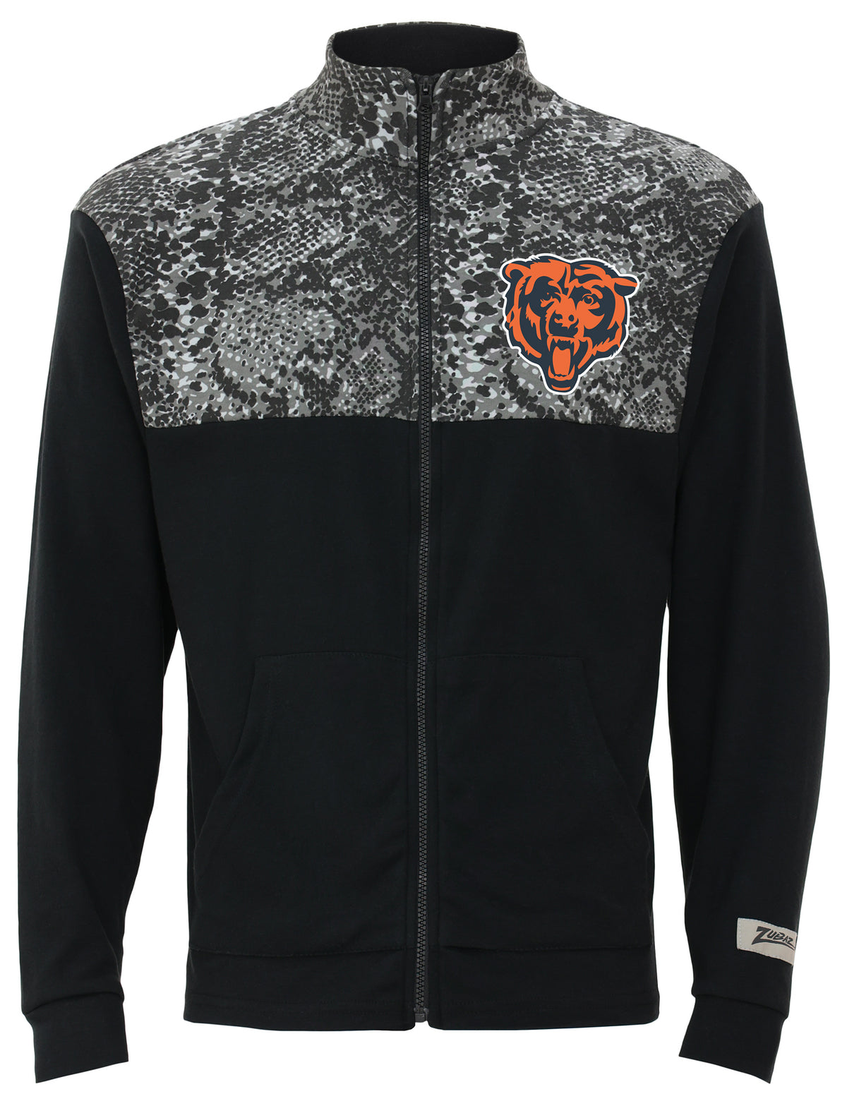 Zubaz NFL Men's Post Black Tonal Long Sleeve Full Zip Fleece - Chicago Bears