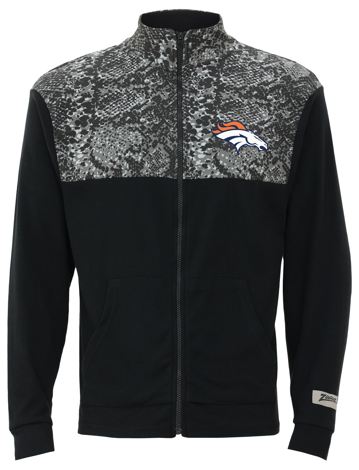 Zubaz NFL Men's Post Black Tonal Long Sleeve Full Zip Fleece - Denver Broncos