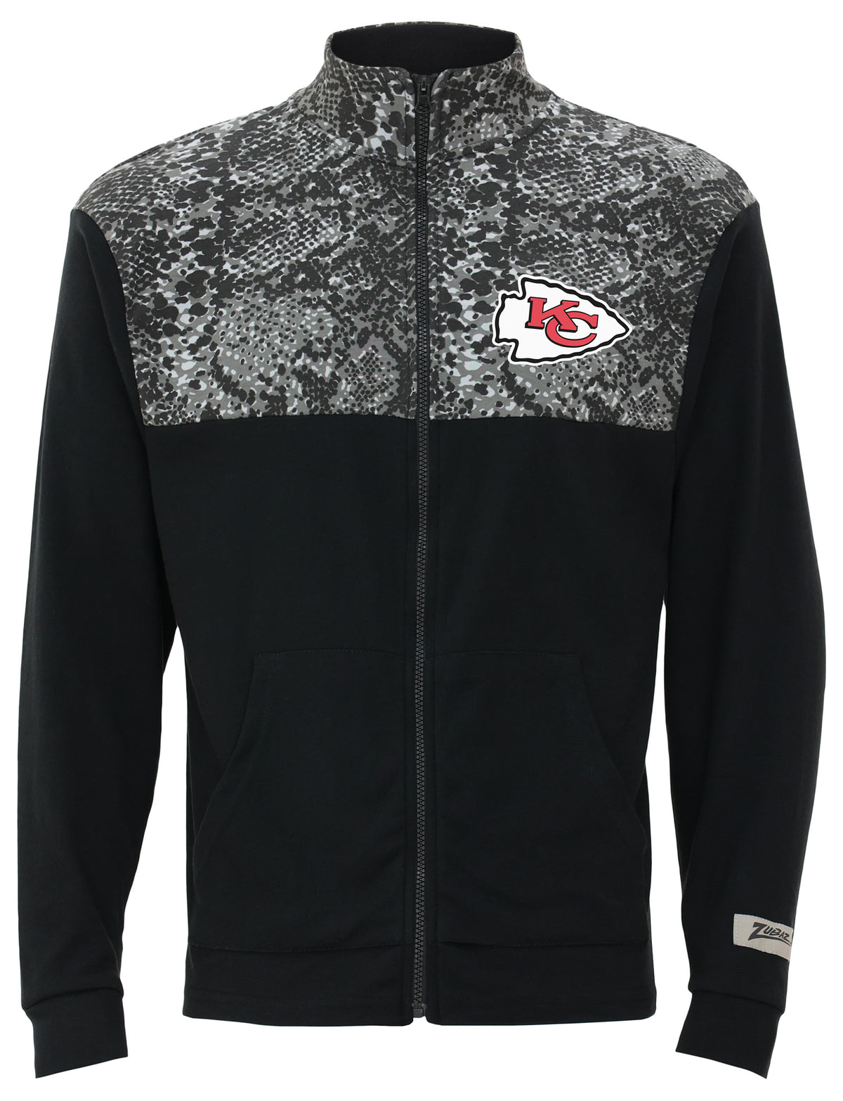 Zubaz NFL Men's Post Black Tonal Long Sleeve Full Zip Fleece - Kansas City Chiefs