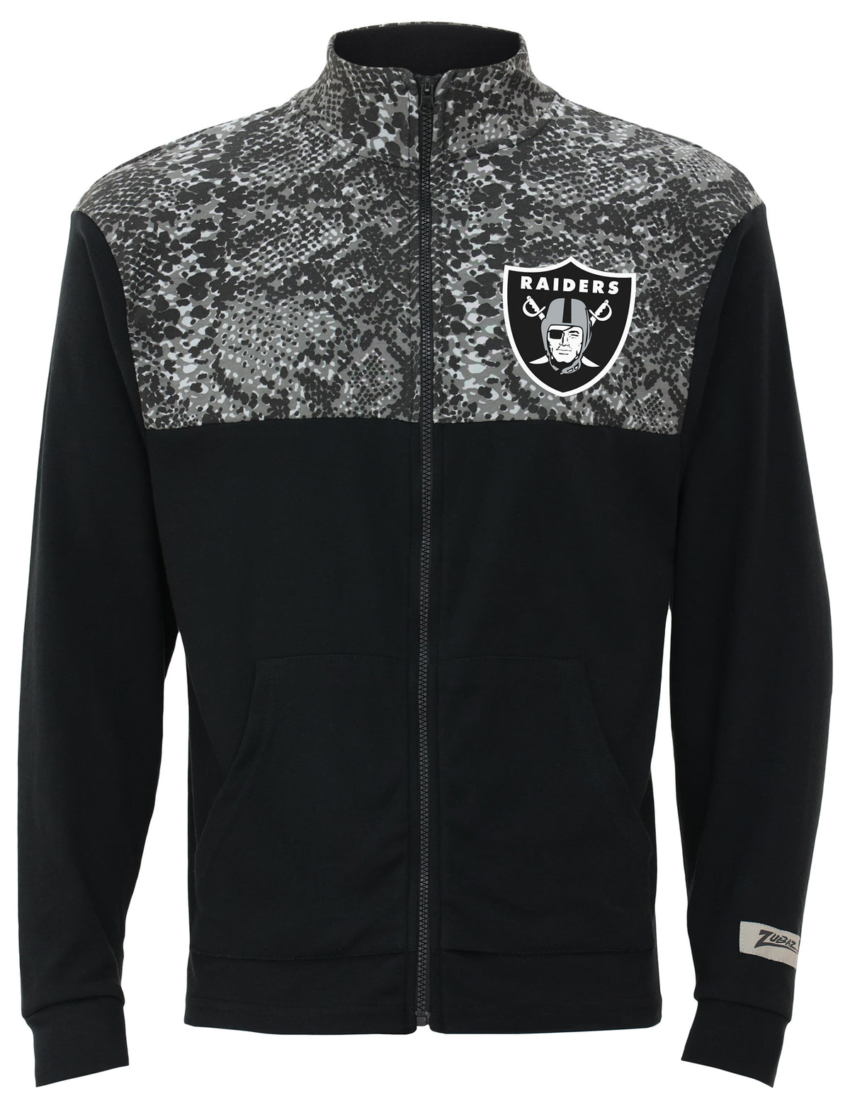 Zubaz NFL Men's Post Black Tonal Long Sleeve Full Zip Fleece - Las Vegas Raiders