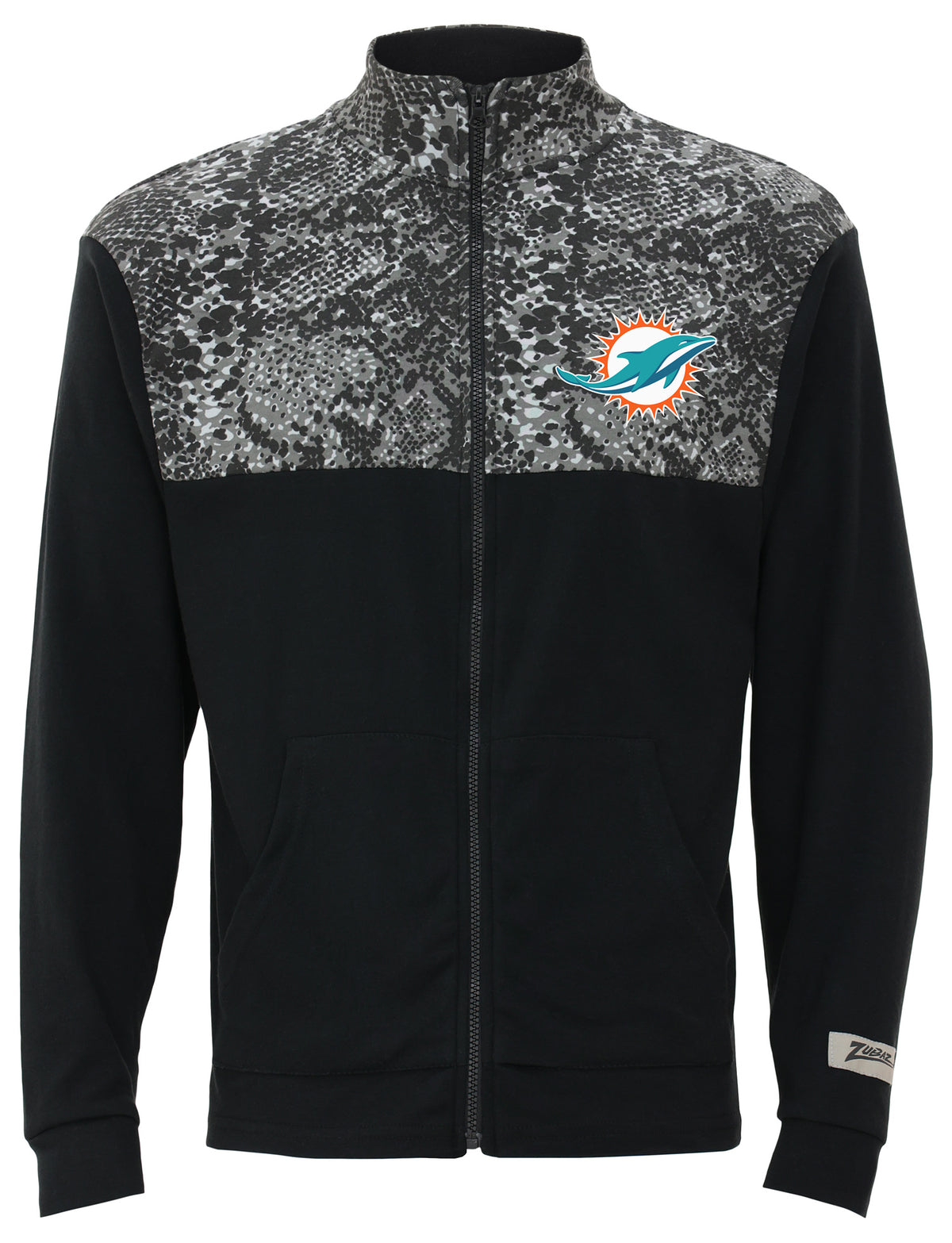 Zubaz NFL Men's Post Black Tonal Long Sleeve Full Zip Fleece - Miami Dolphins