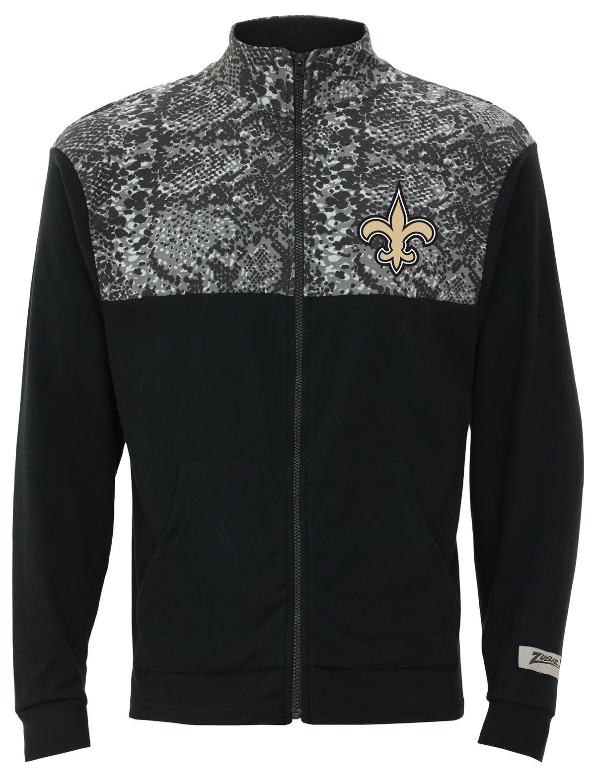 Zubaz NFL Men's Post Black Tonal Long Sleeve Full Zip Fleece - New Orleans Saints