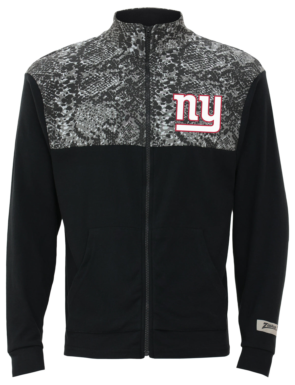 Zubaz NFL Men's Post Black Tonal Long Sleeve Full Zip Fleece - New York Giants