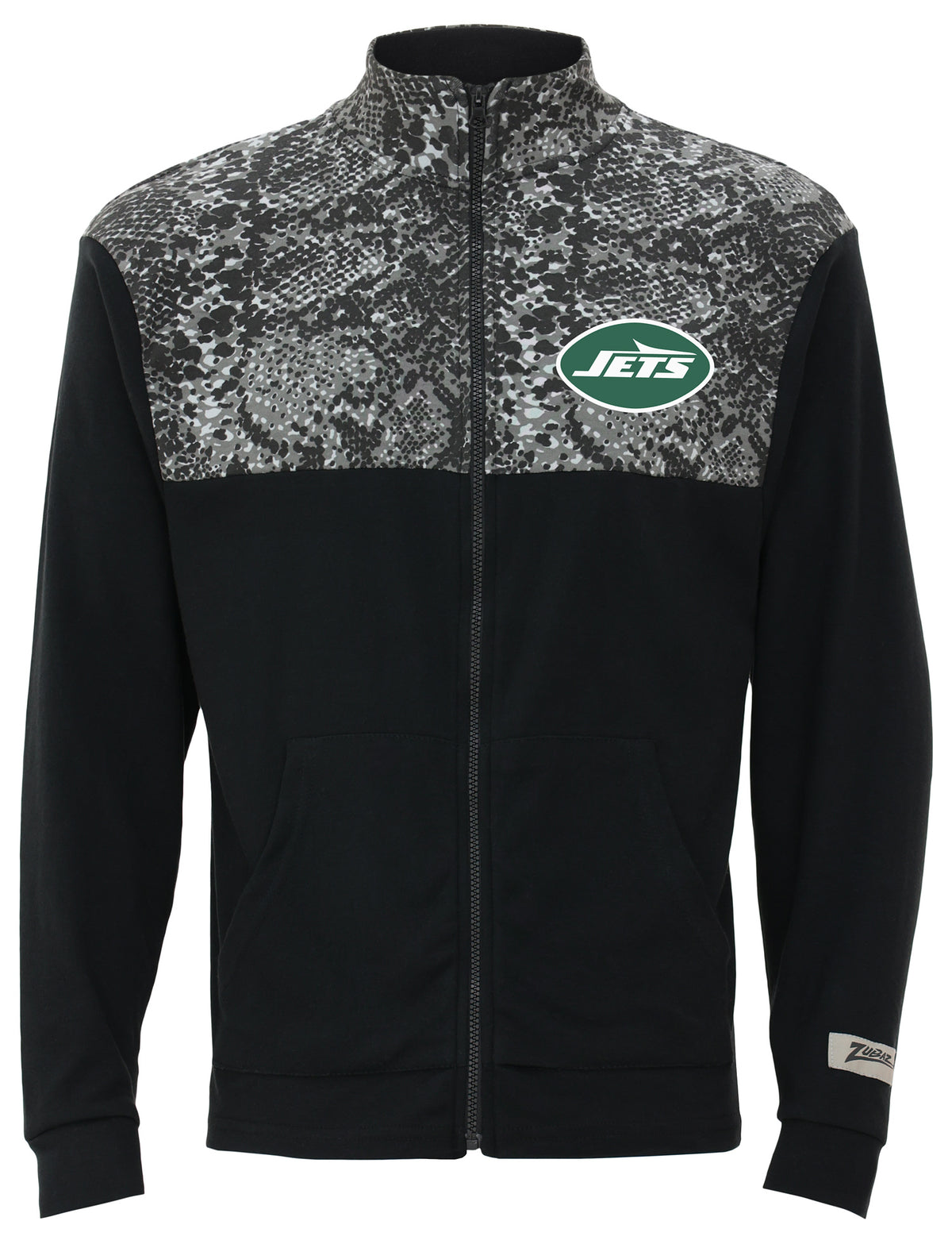 Zubaz NFL Men's Post Black Tonal Long Sleeve Full Zip Fleece - New York Jets