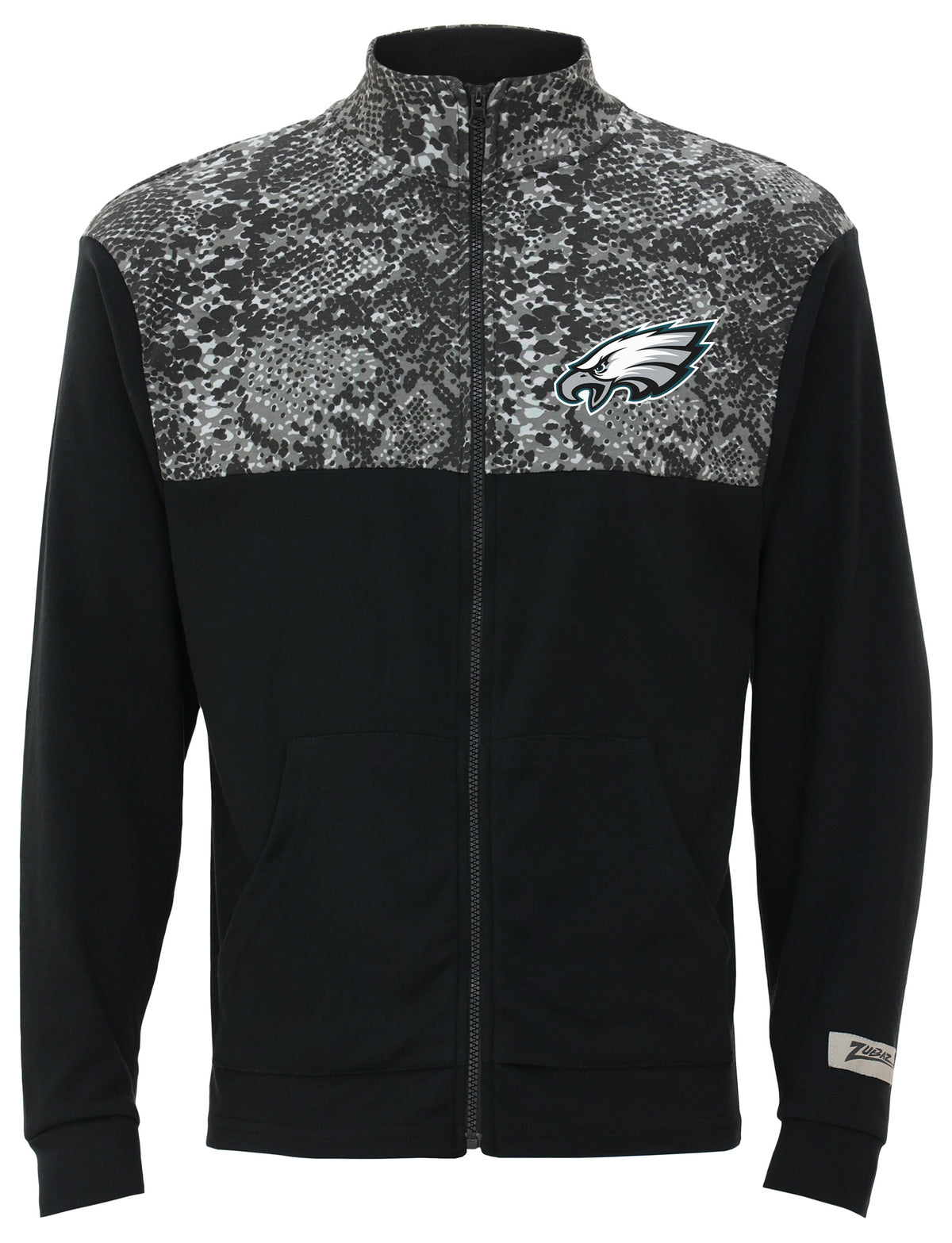 Zubaz NFL Men's Post Black Tonal Long Sleeve Full Zip Fleece - Philadelphia Eagles