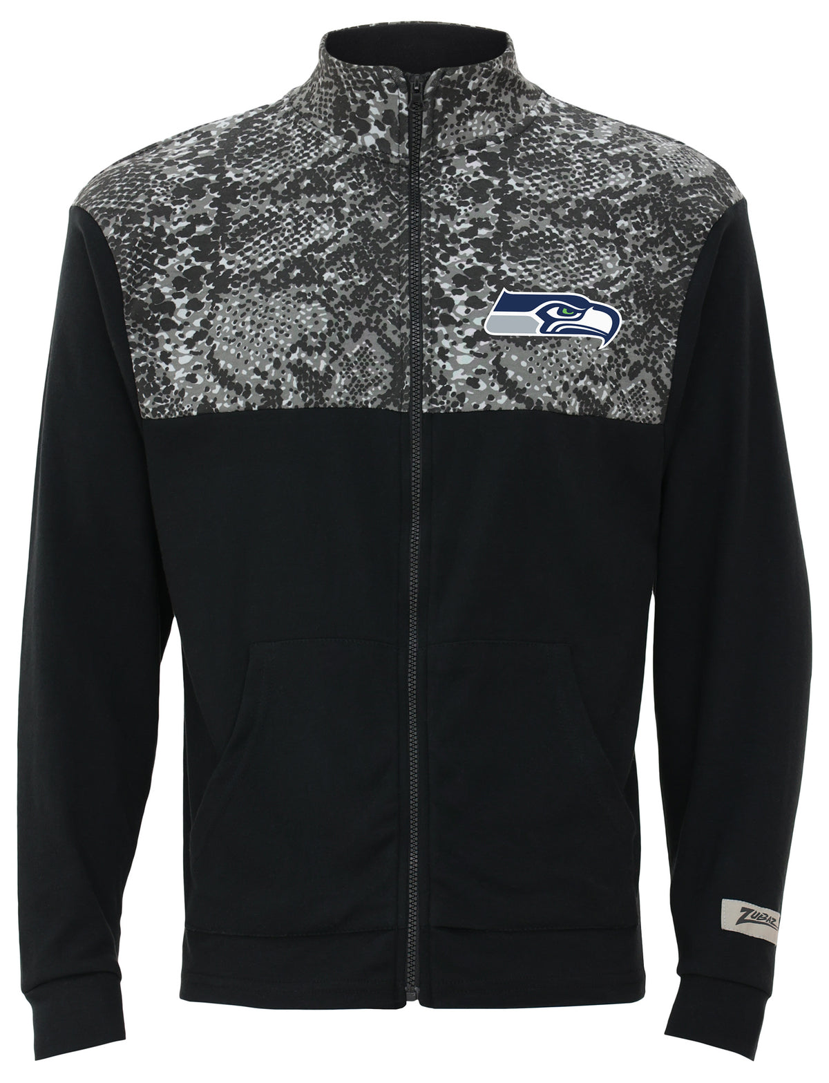 Zubaz NFL Men's Post Black Tonal Long Sleeve Full Zip Fleece - Seattle Seahawks