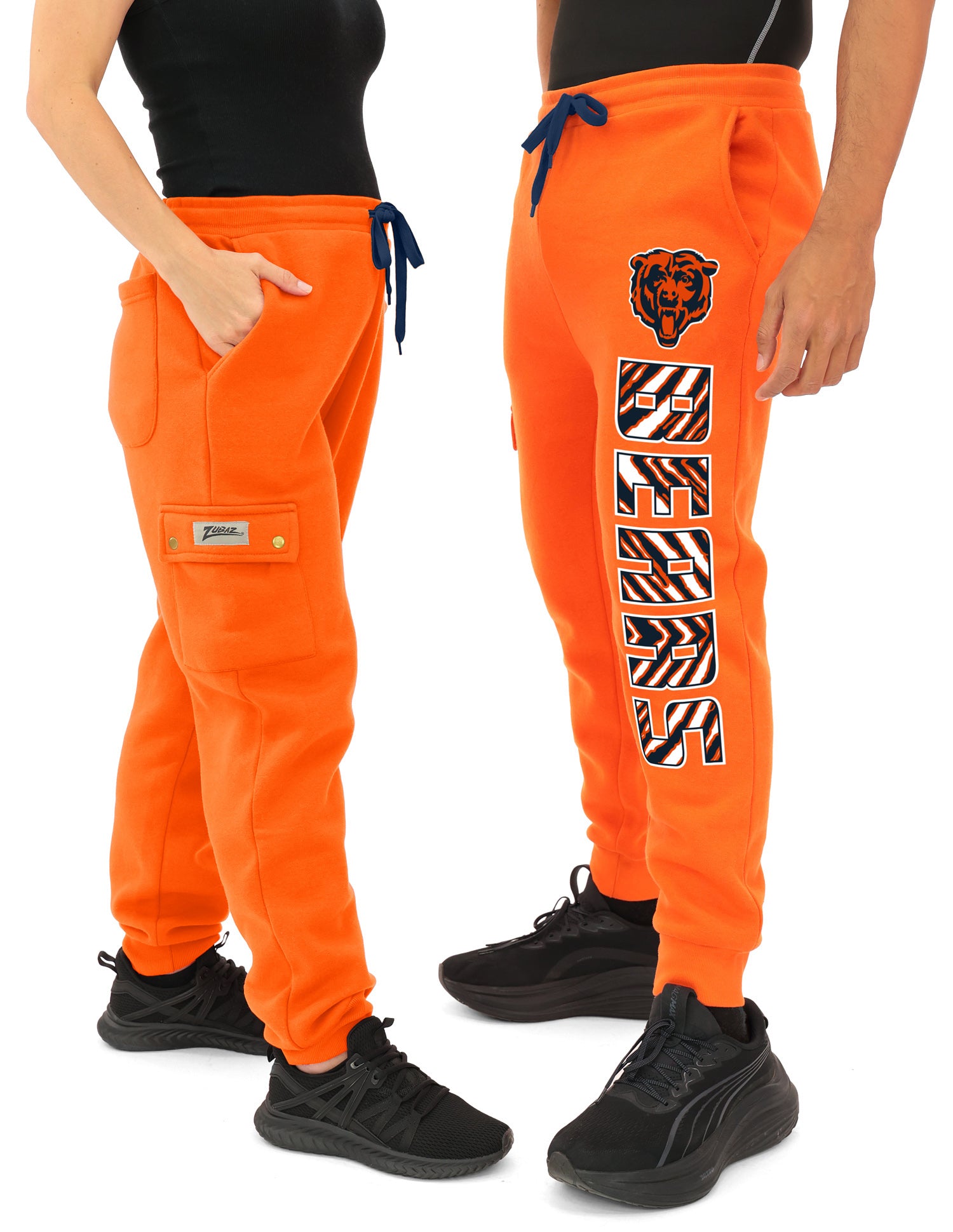 Zubaz NFL  UNISEX 90s Team Cargo Joggers ALT team color Upright logo Zebra 3 color with Team name and Logo, CHICAGO BEARS