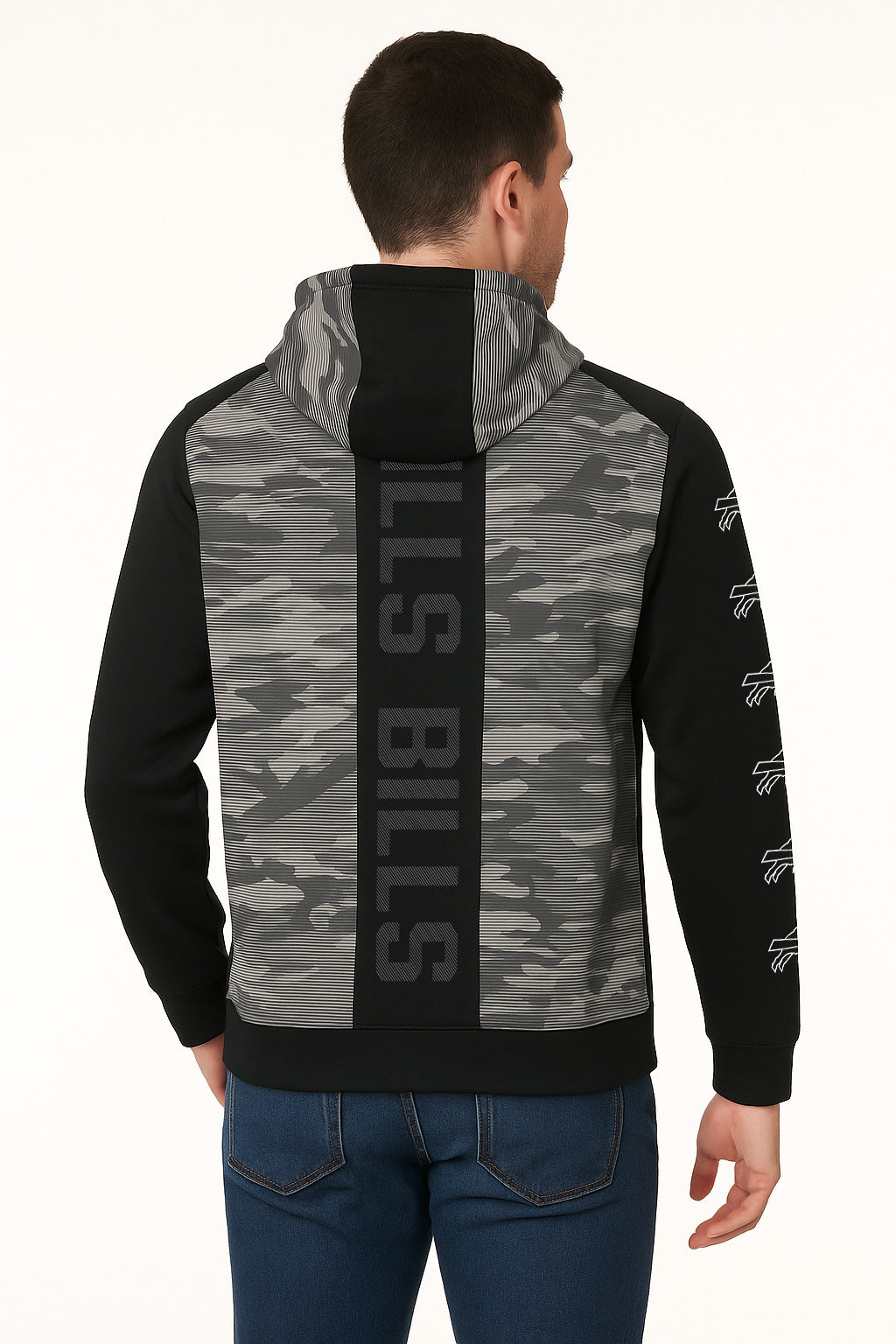 Zubaz NFL   Men's Tonal Camo Line Back Panel Hoodie, BUFFALO BILLS