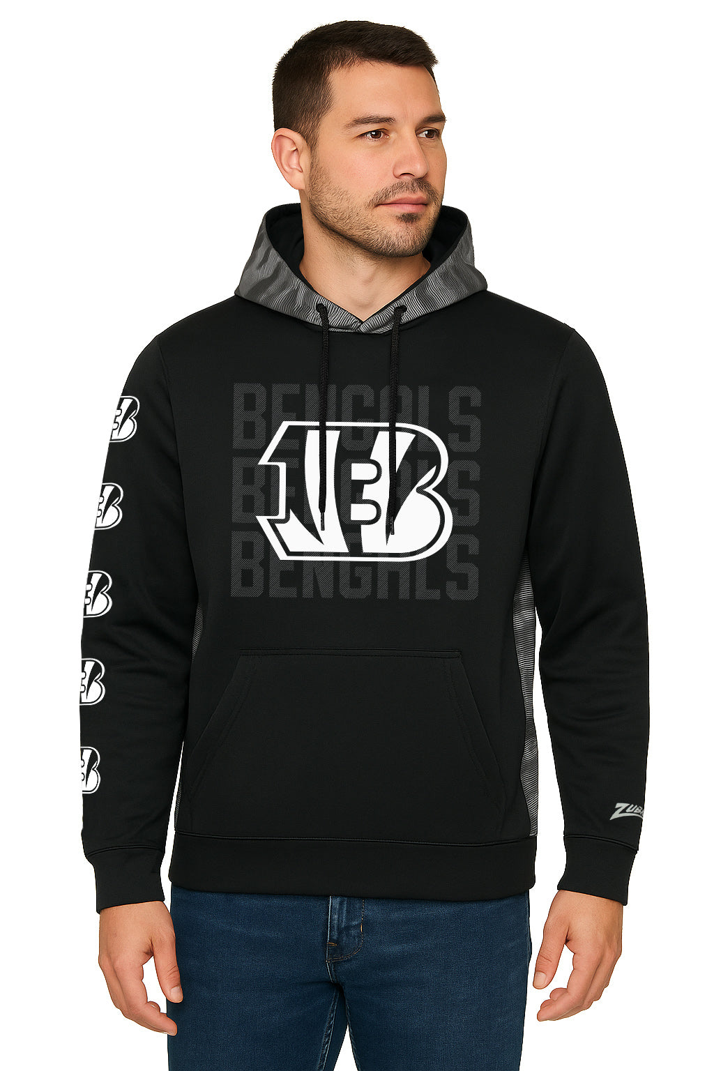Zubaz NFL   Men's Tonal Camo Line Back Panel Hoodie, CINCINNATI BENGALS