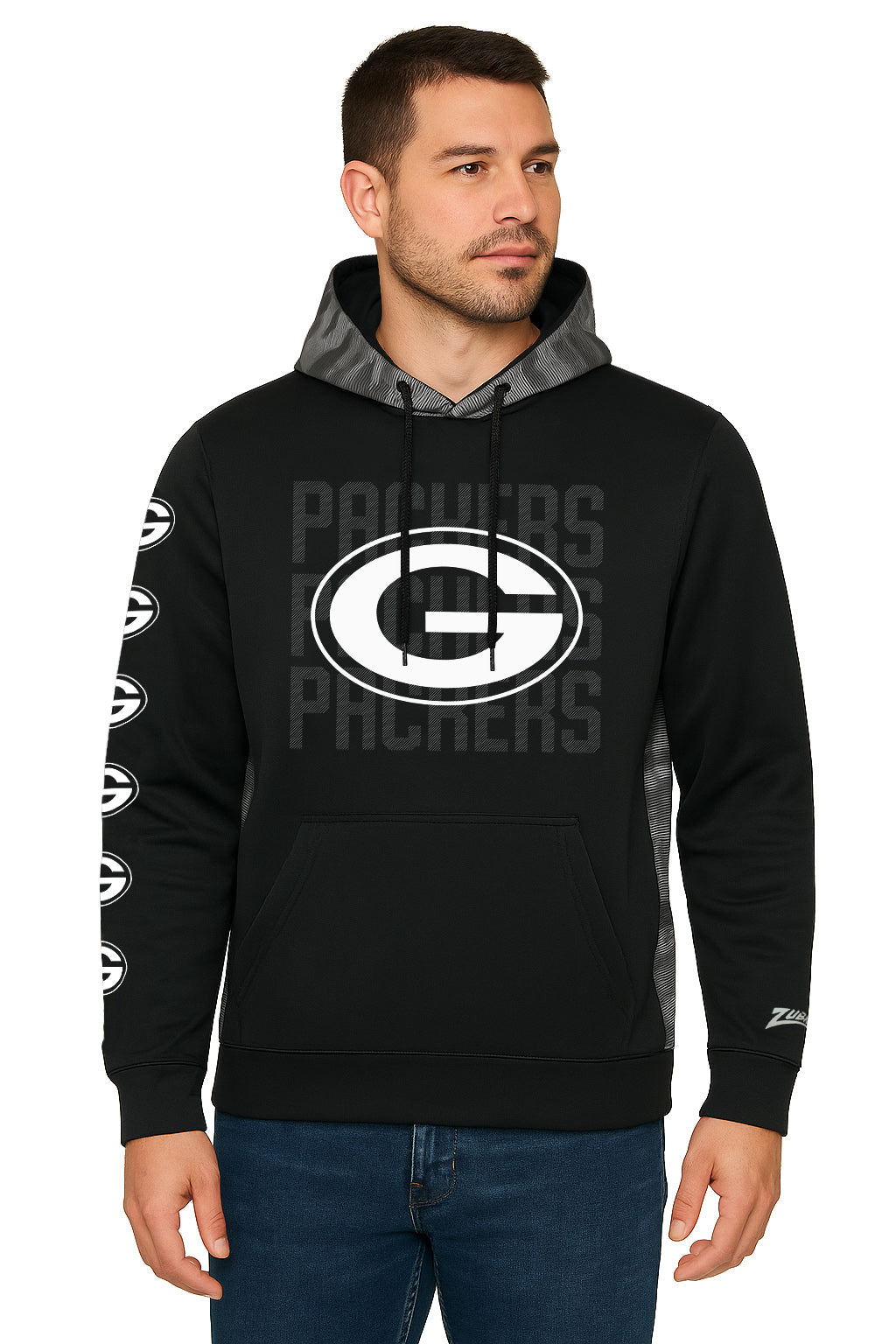 Zubaz NFL   Men's Tonal Camo Line Back Panel Hoodie, GREEN BAY PACKERS