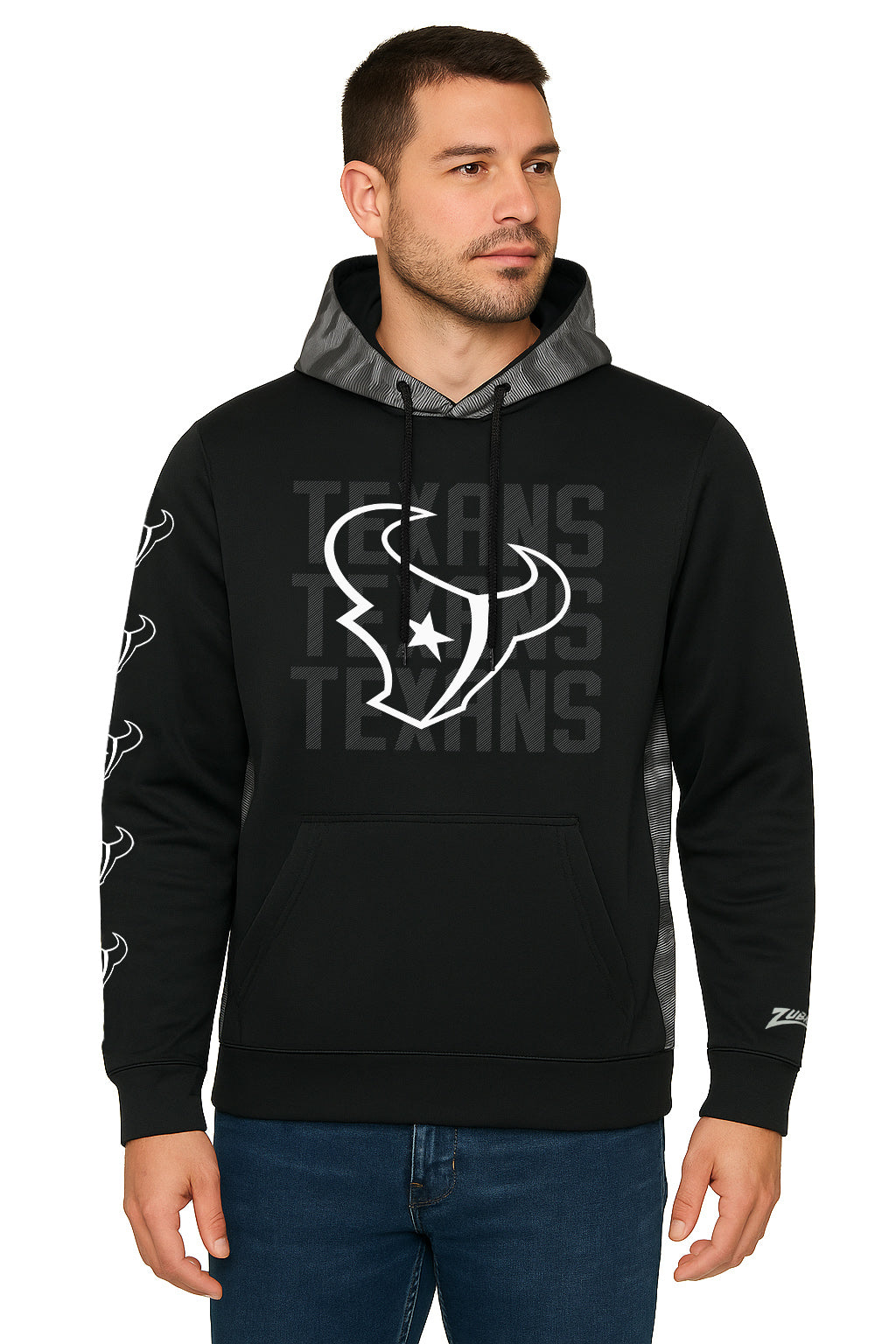 Zubaz NFL   Men's Tonal Camo Line Back Panel Hoodie, HOUSTON TEXANS