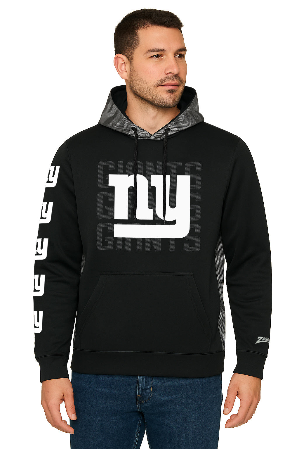 Zubaz NFL   Men's Tonal Camo Line Back Panel Hoodie, NEW YORK GIANTS
