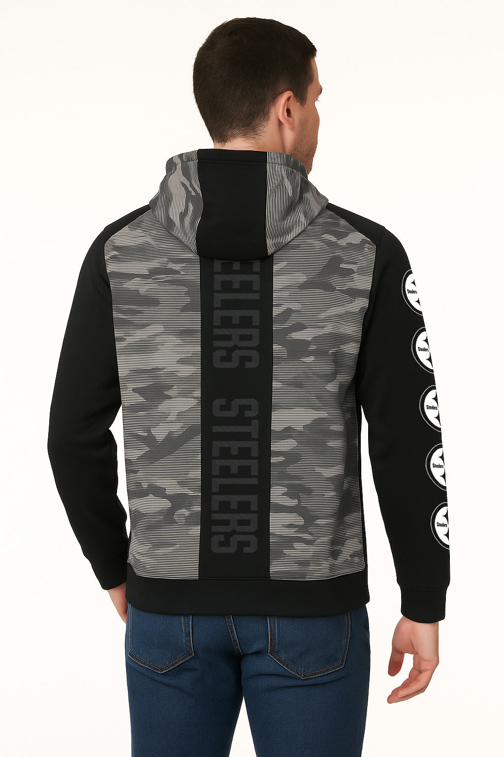 Zubaz NFL   Men's Tonal Camo Line Back Panel Hoodie, PITTSBURGH STEELERS