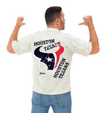 Zubaz NFL Unisex Adult Vintage 90s Full Back Zebra 2 Color Tonal All Over Short Sleeve T-Shirt, Houston Texans, X-Small