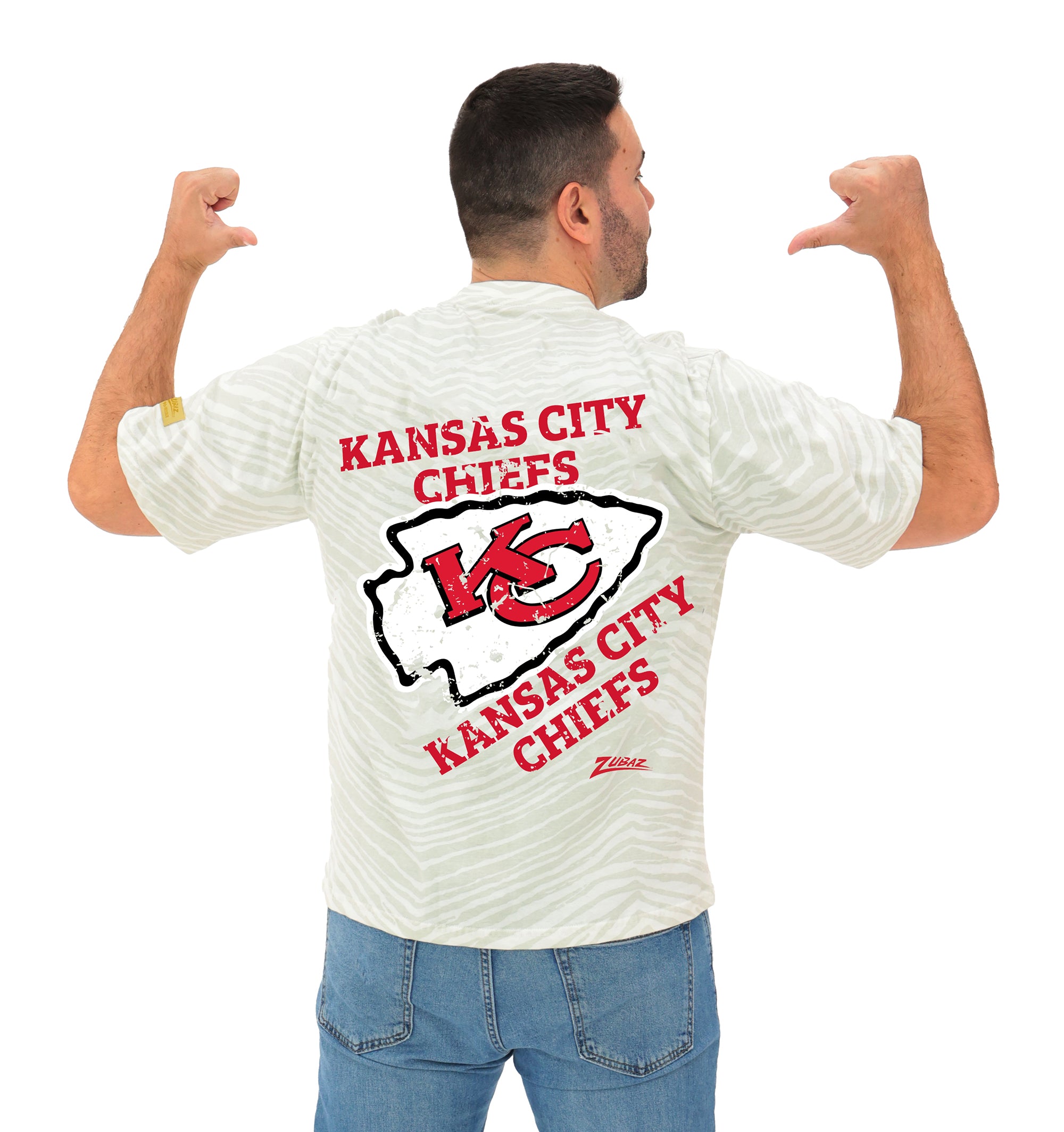 Zubaz NFL Unisex Adult Vintage 90s Full Back Zebra 2 Color Tonal All Over Short Sleeve T-Shirt, Kansas City Chiefs