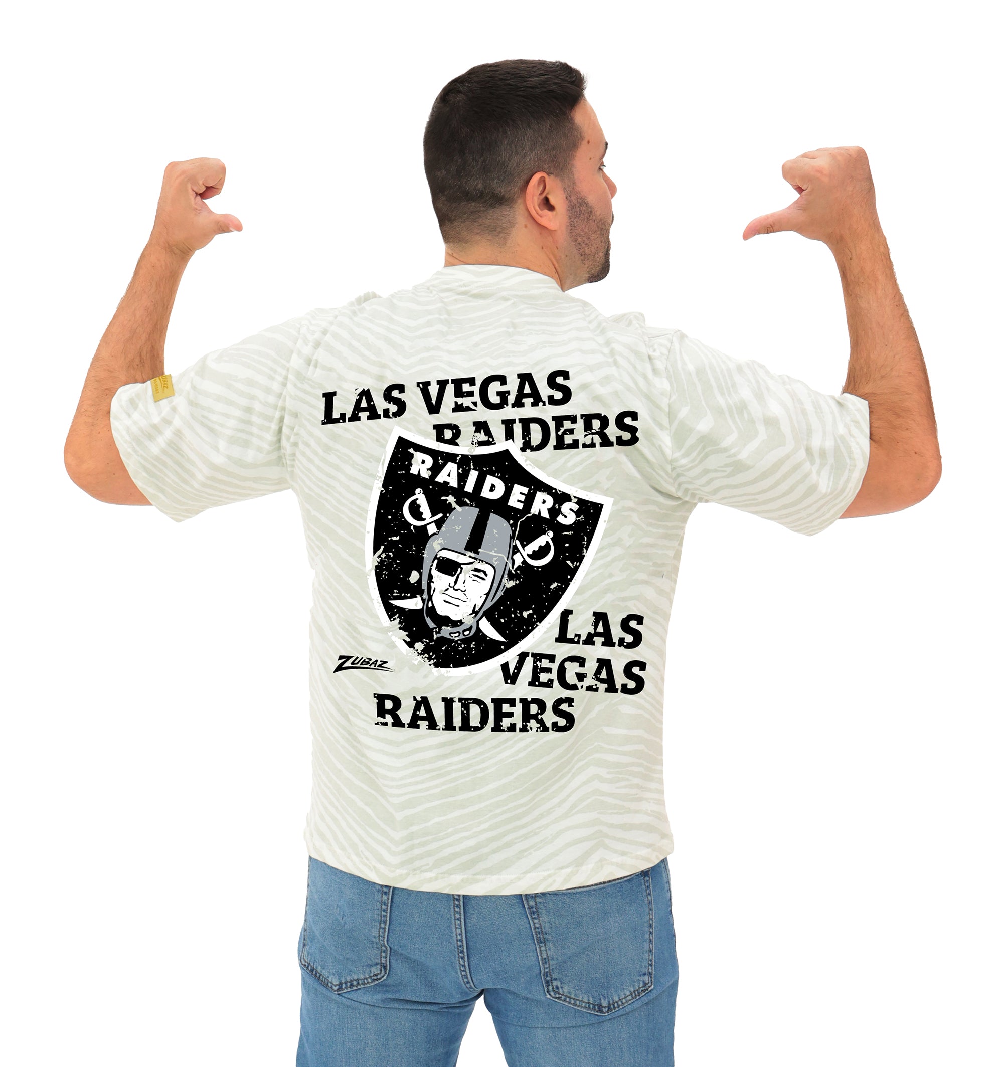 Zubaz NFL Unisex Adult Vintage 90s Full Back Zebra 2 Color Tonal All Over Short Sleeve T-Shirt, Las Vegas Raiders