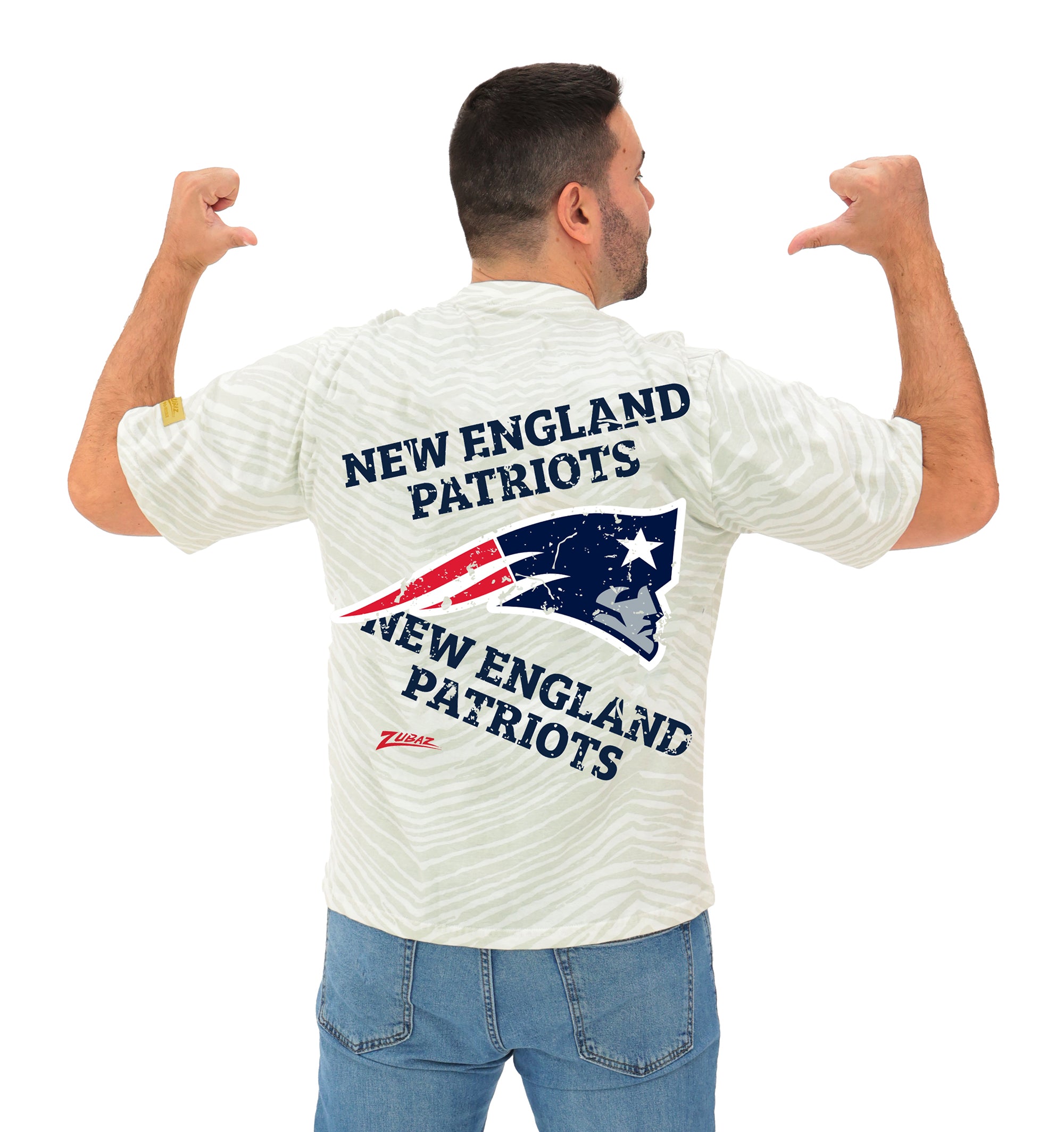 Zubaz NFL Unisex Adult Vintage 90s Full Back Zebra 2 Color Tonal All Over Short Sleeve T-Shirt, New England Patriots